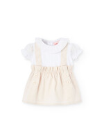 Boboli Boboli Voile dress combined for baby -BCI sand 741091B