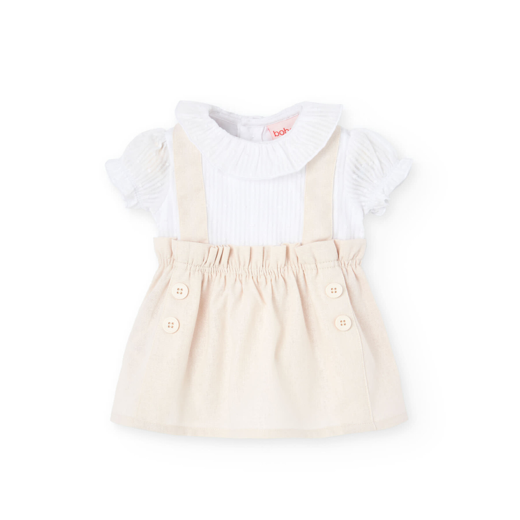 Boboli Boboli Voile dress combined for baby -BCI sand 741091B
