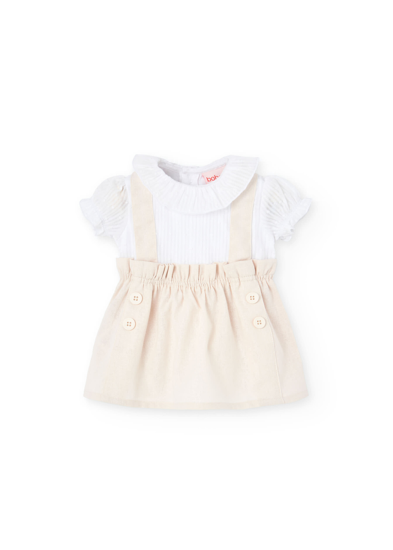Boboli Boboli Voile dress combined for baby -BCI sand 741091B