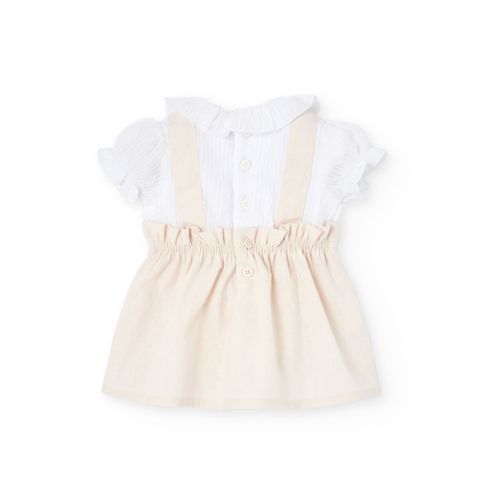 Boboli Boboli Voile dress combined for baby -BCI sand 741091B