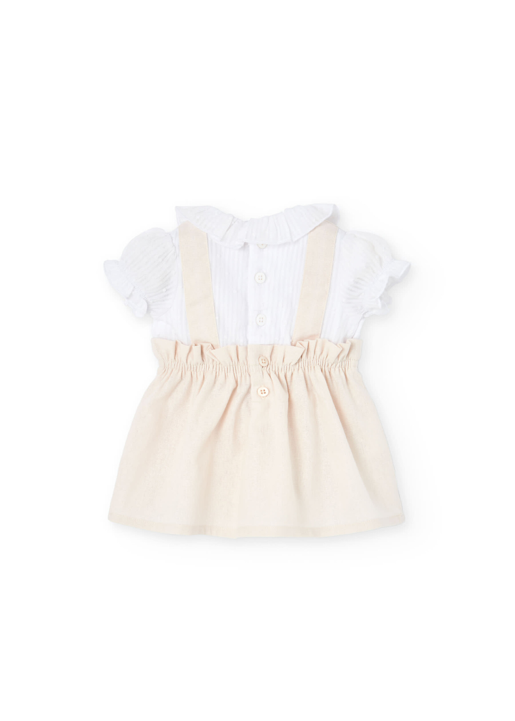 Boboli Boboli Voile dress combined for baby -BCI sand 741091B