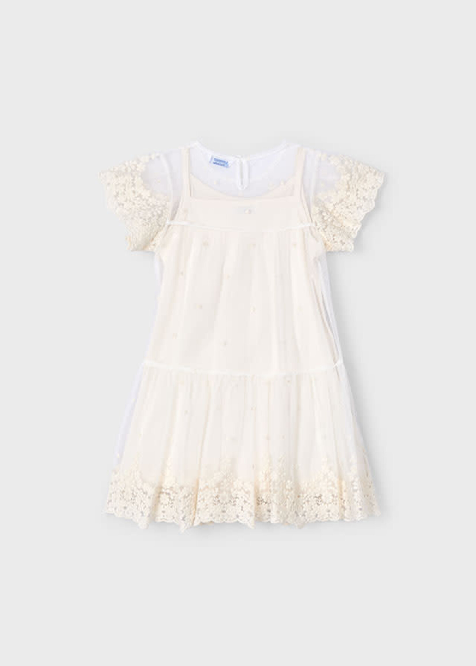 Mayoral Mayoral Embroidered tulle dress Bone - 25 03909