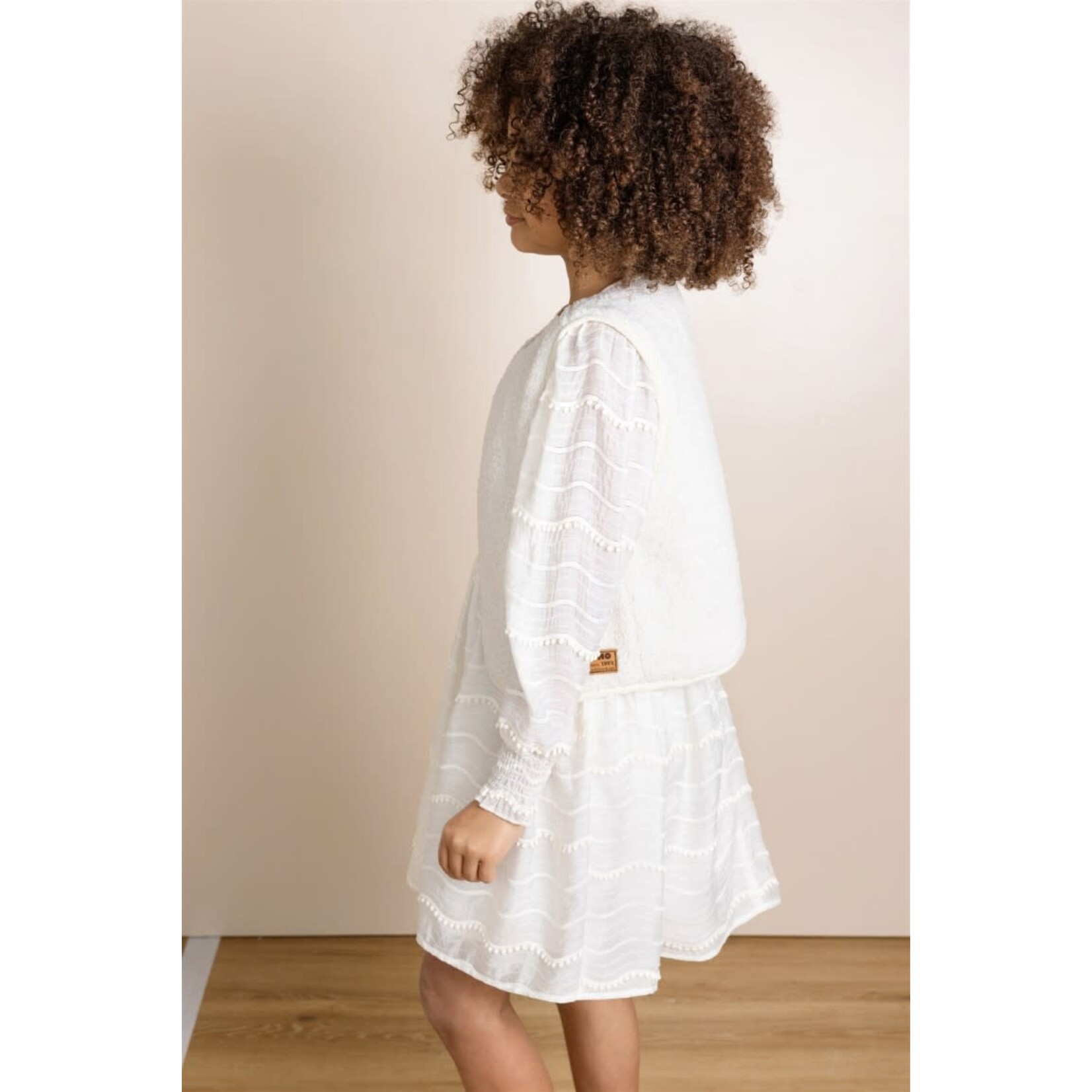 NoNo NoNo Milly Dress L/SL with PomPom details N512-5803 Pearled Ivory