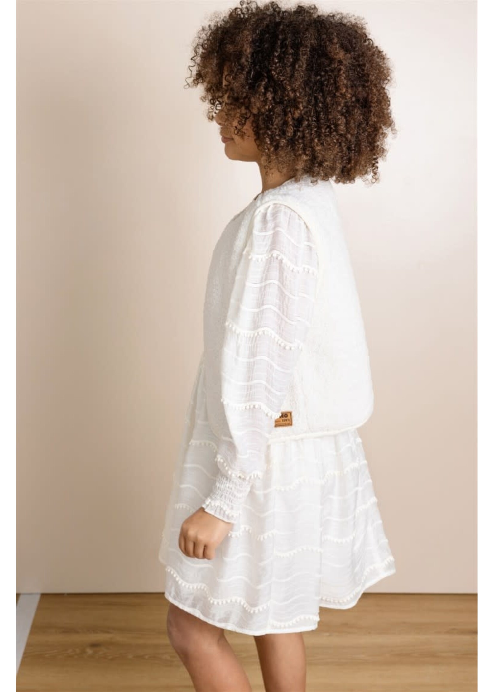 NoNo NoNo Milly Dress L/SL with PomPom details N512-5803 Pearled Ivory