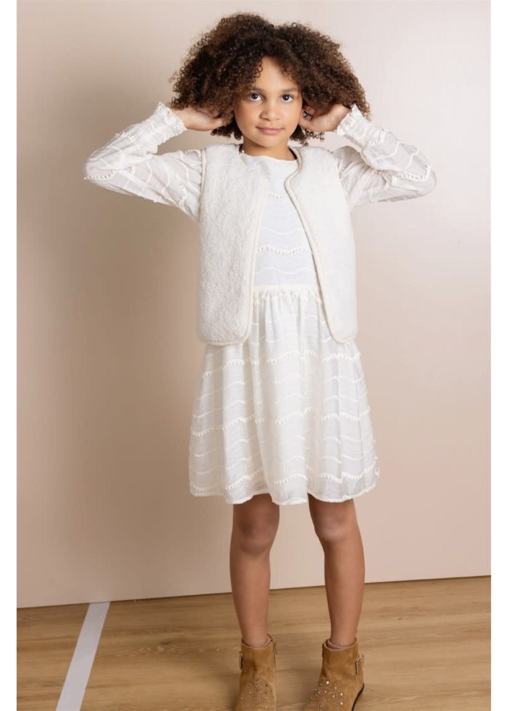 NoNo NoNo Milly Dress L/SL with PomPom details N512-5803 Pearled Ivory