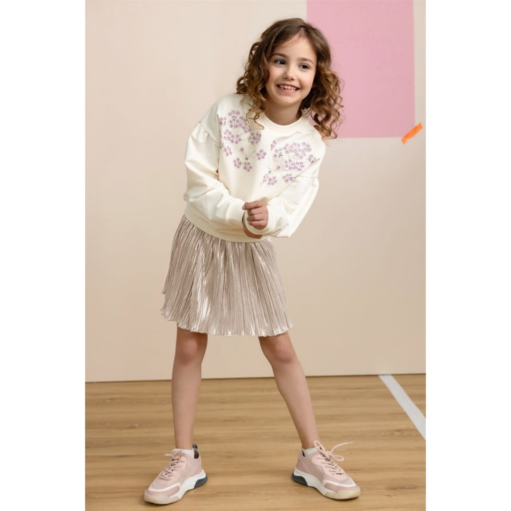 NoNo NoNo Nele Metallic Plissee Skirt N512-5700 Pearled Ivory