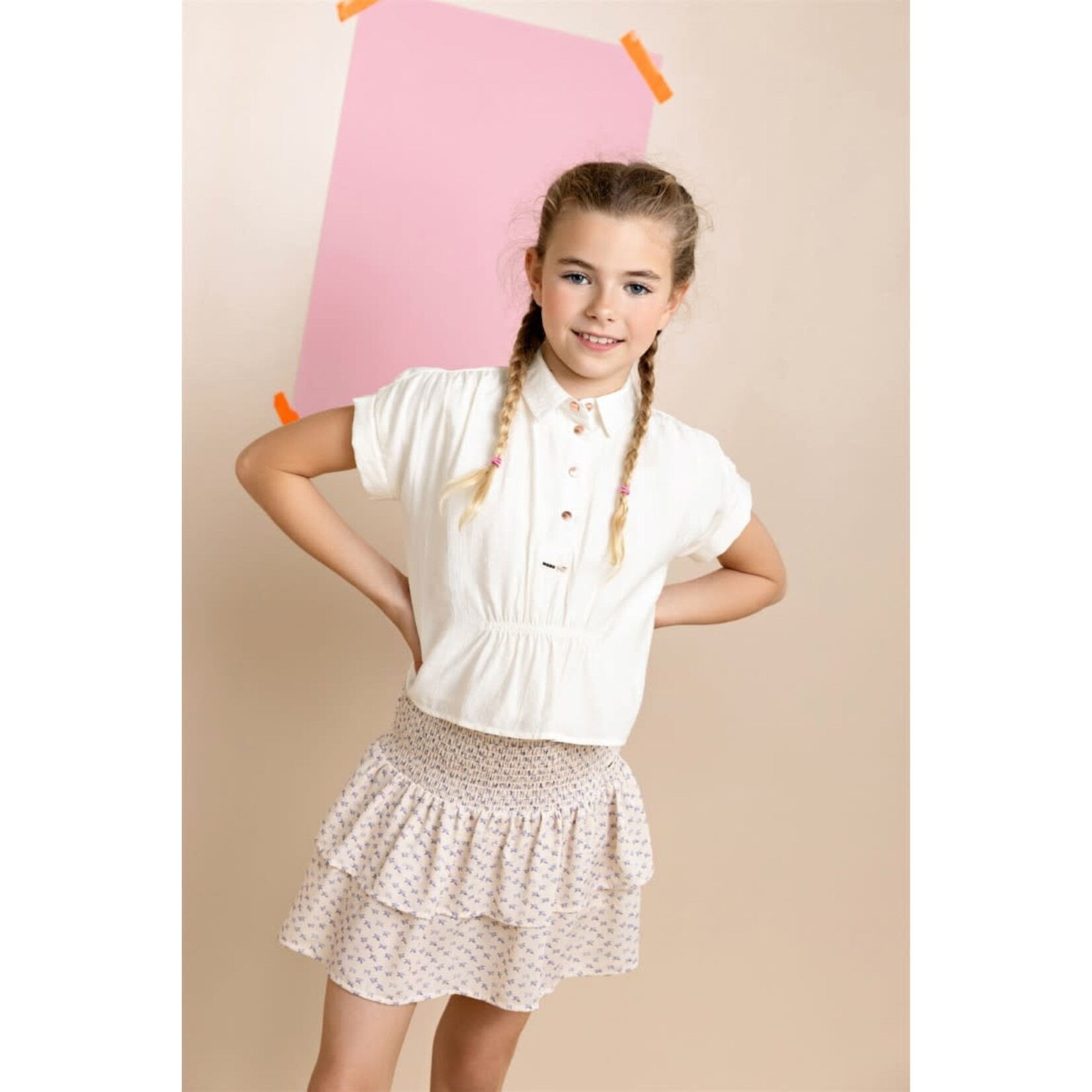 NoNo NoNo Nika Smocked Skirt N512-5703 Pearled Ivory