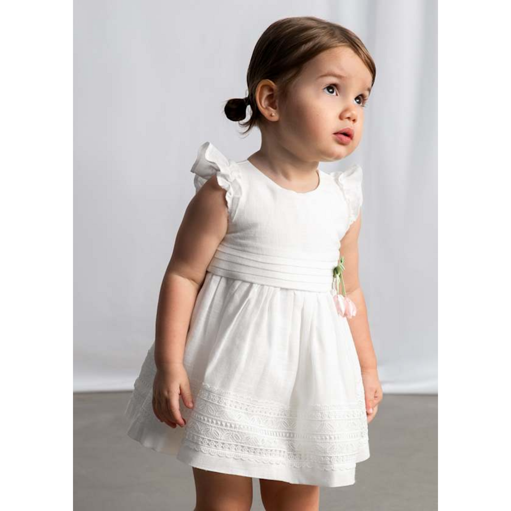 Mayoral Mayoral dress w/ guipure lace trim Natural - 26 01907