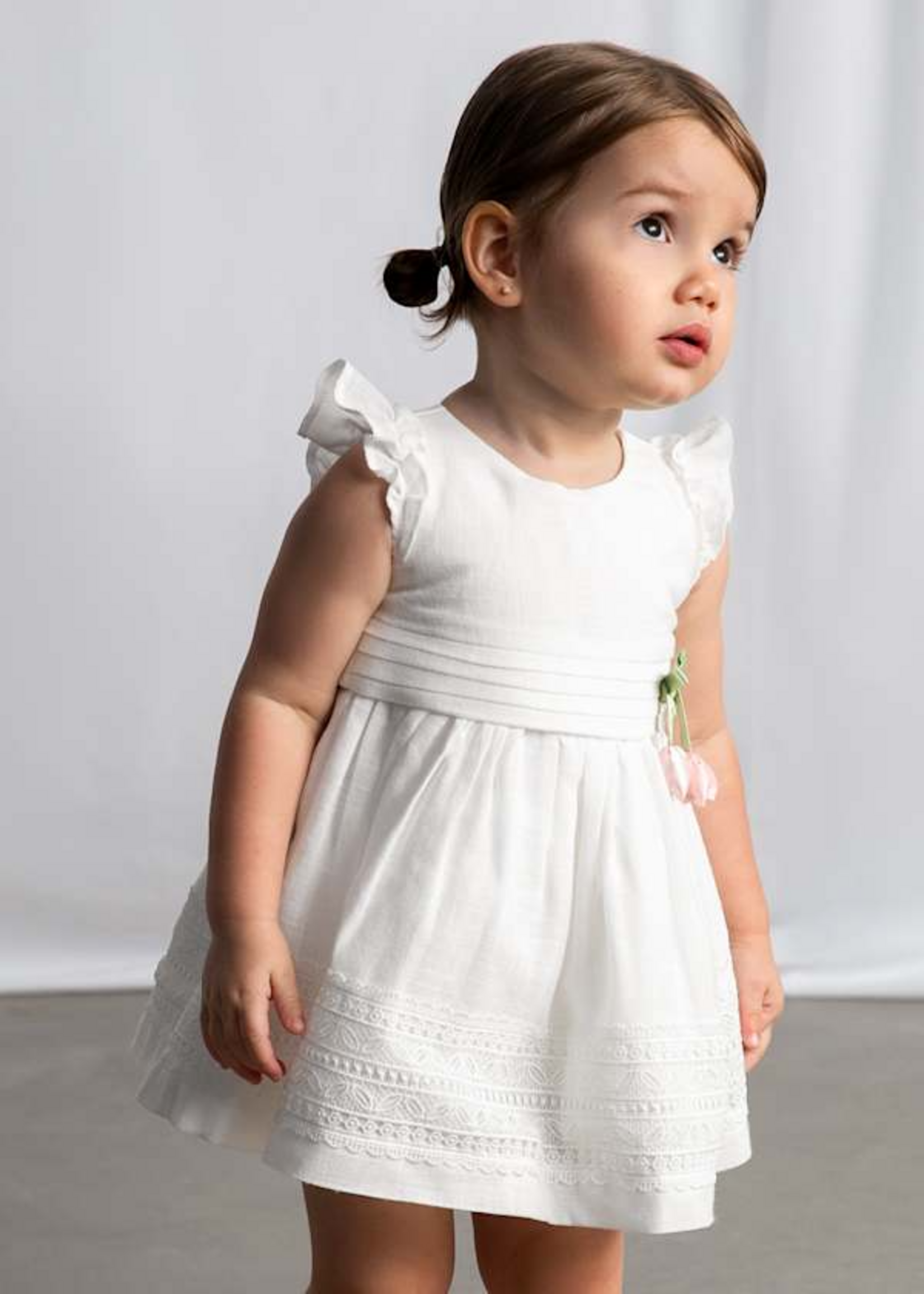 Mayoral Mayoral dress w/ guipure lace trim Natural - 26 01907