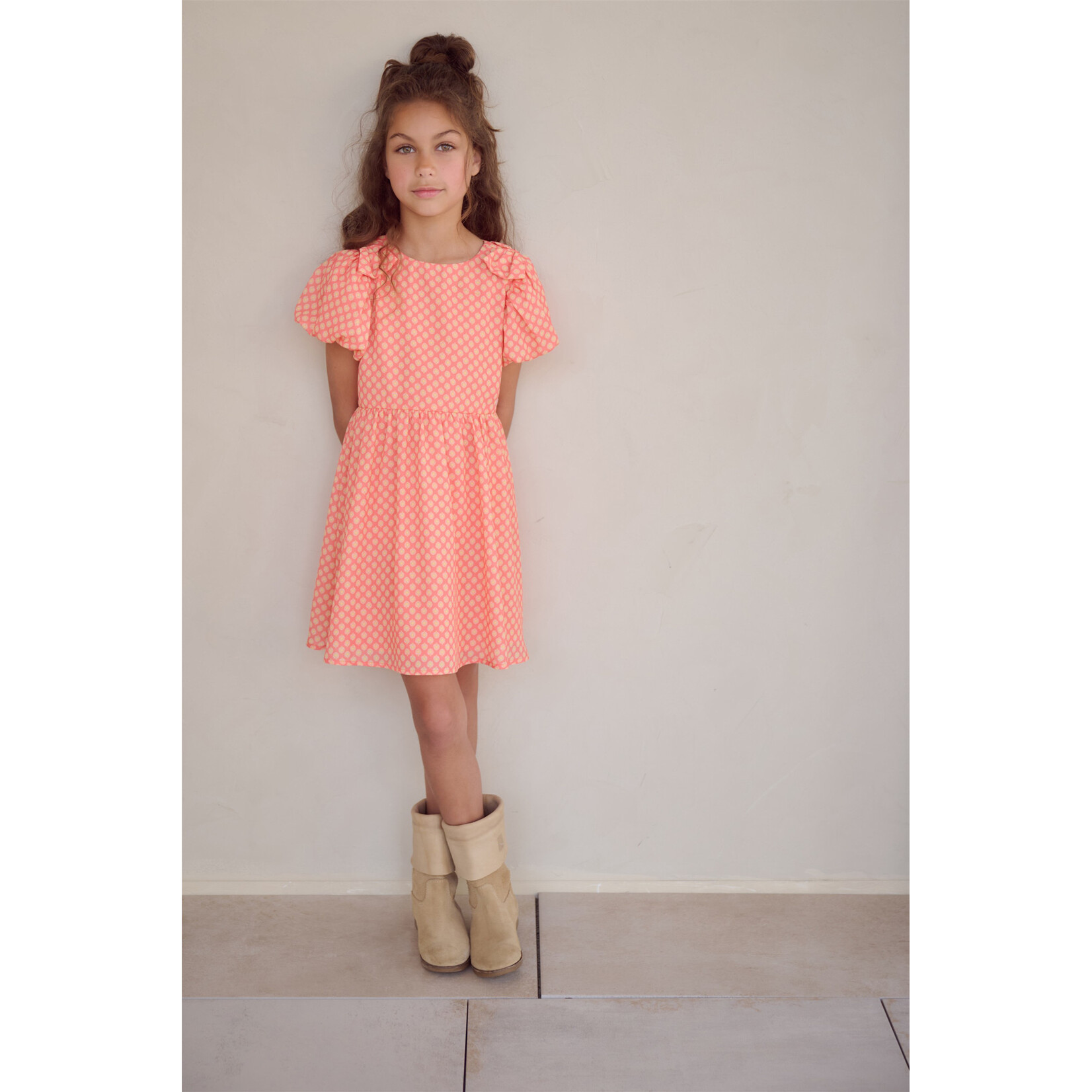 NoNo NoNo Milly AOP dress with bow detail N602-5802 Orange Coral