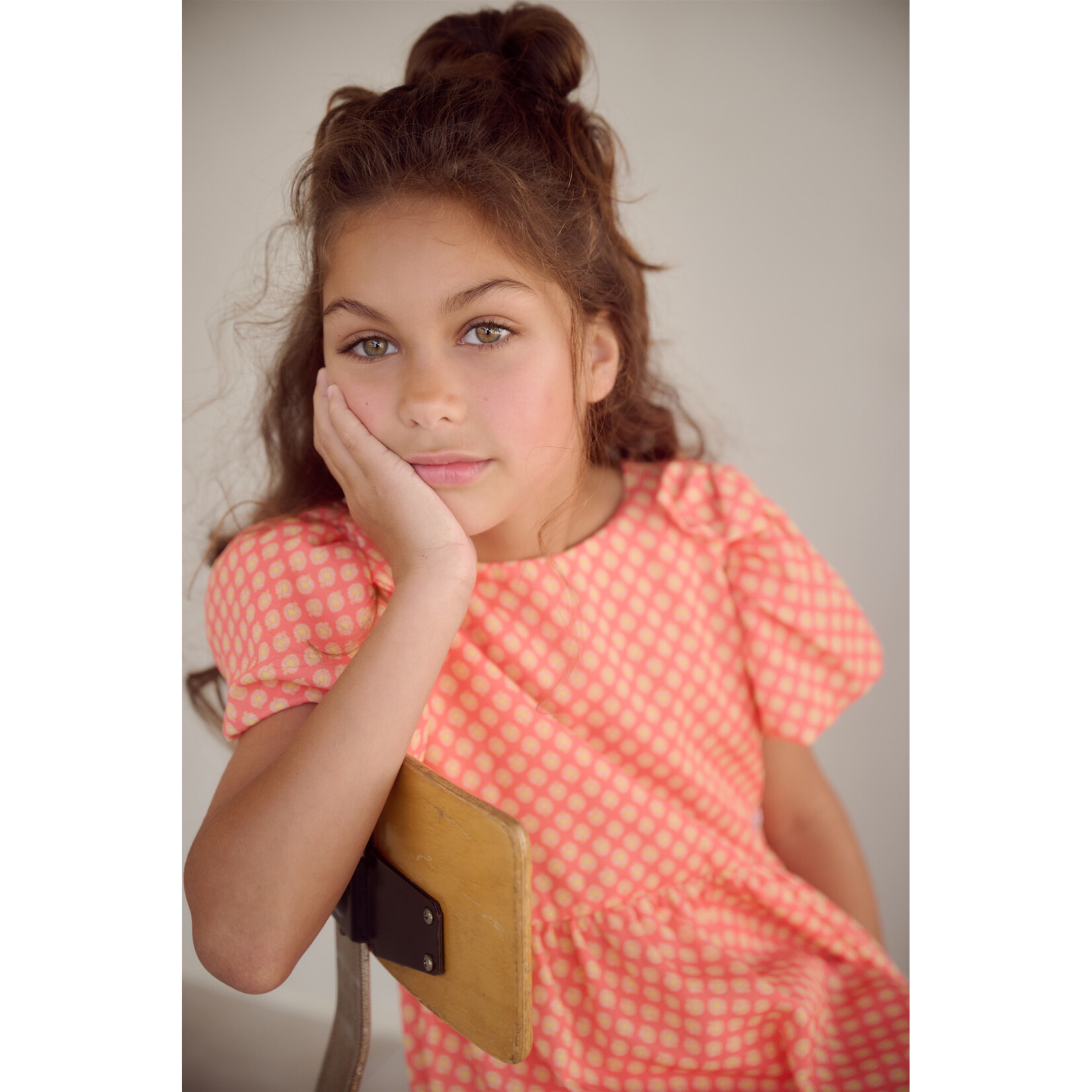 NoNo NoNo Milly AOP dress with bow detail N602-5802 Orange Coral