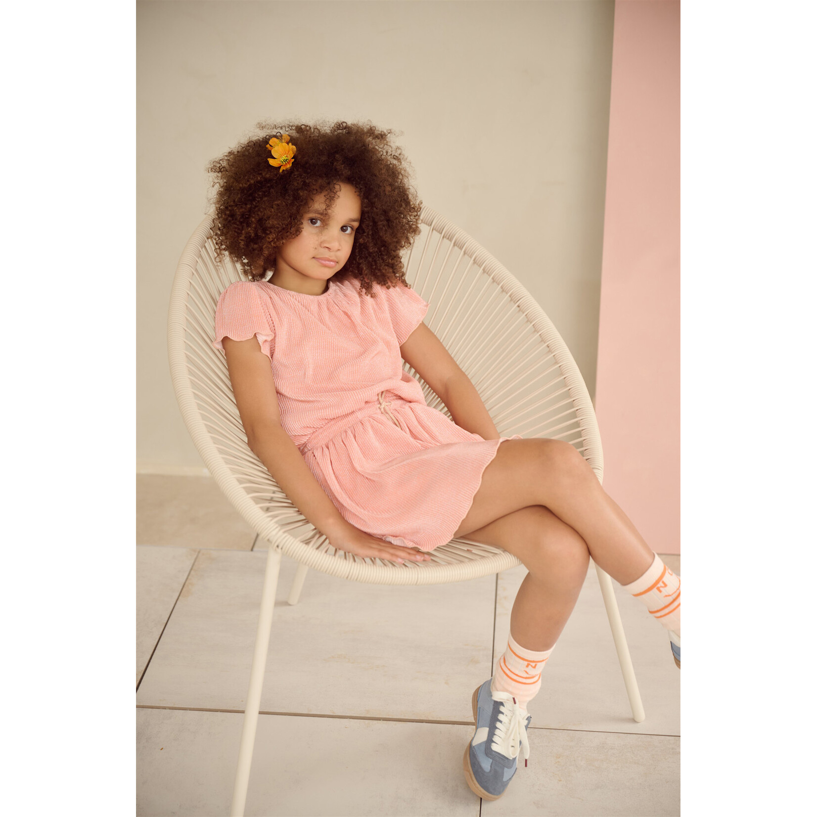 NoNo NoNo Mena Plisse Dress N602-5800 Pale Blush Pink