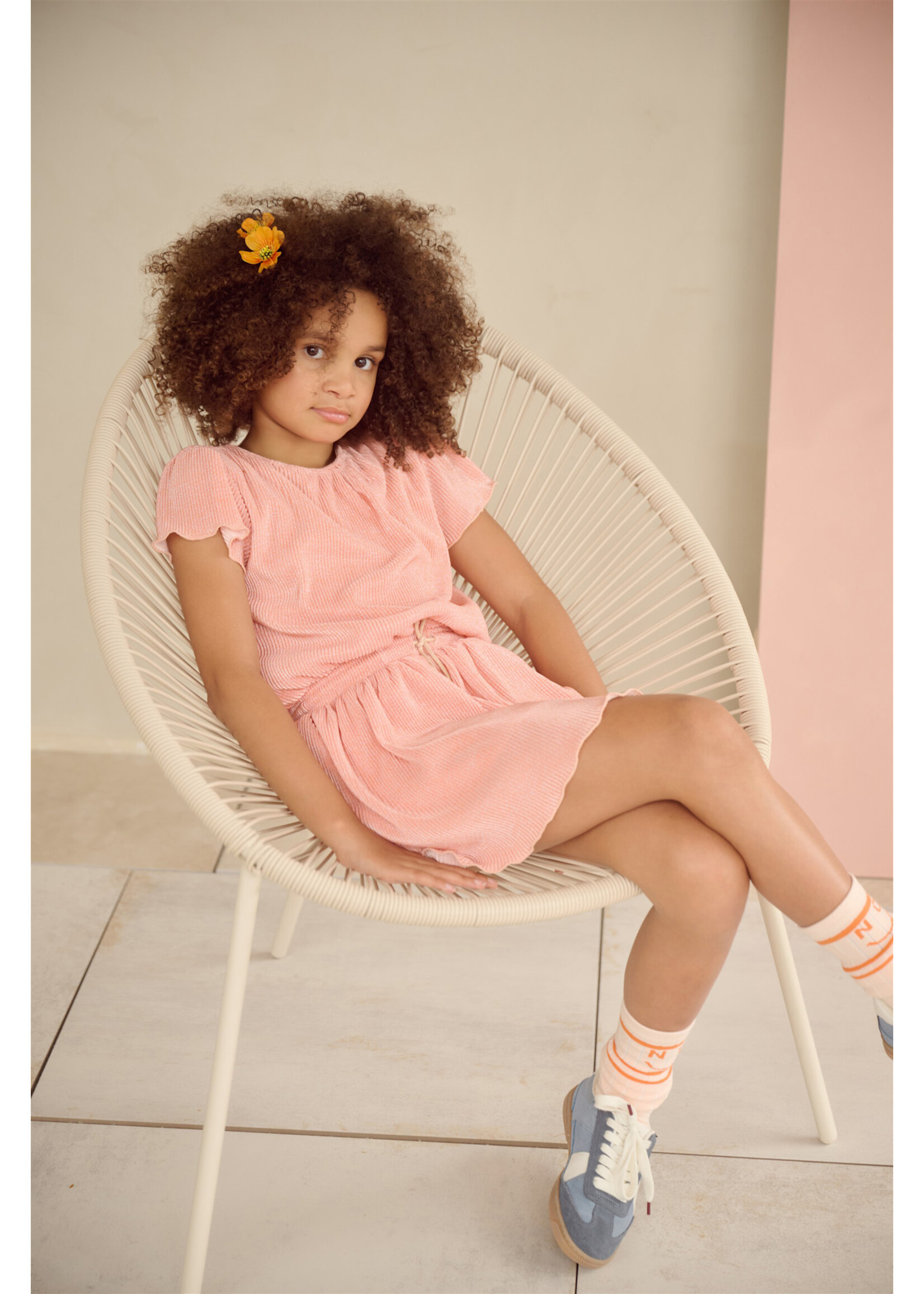 NoNo NoNo Mena Plisse Dress N602-5800 Pale Blush Pink