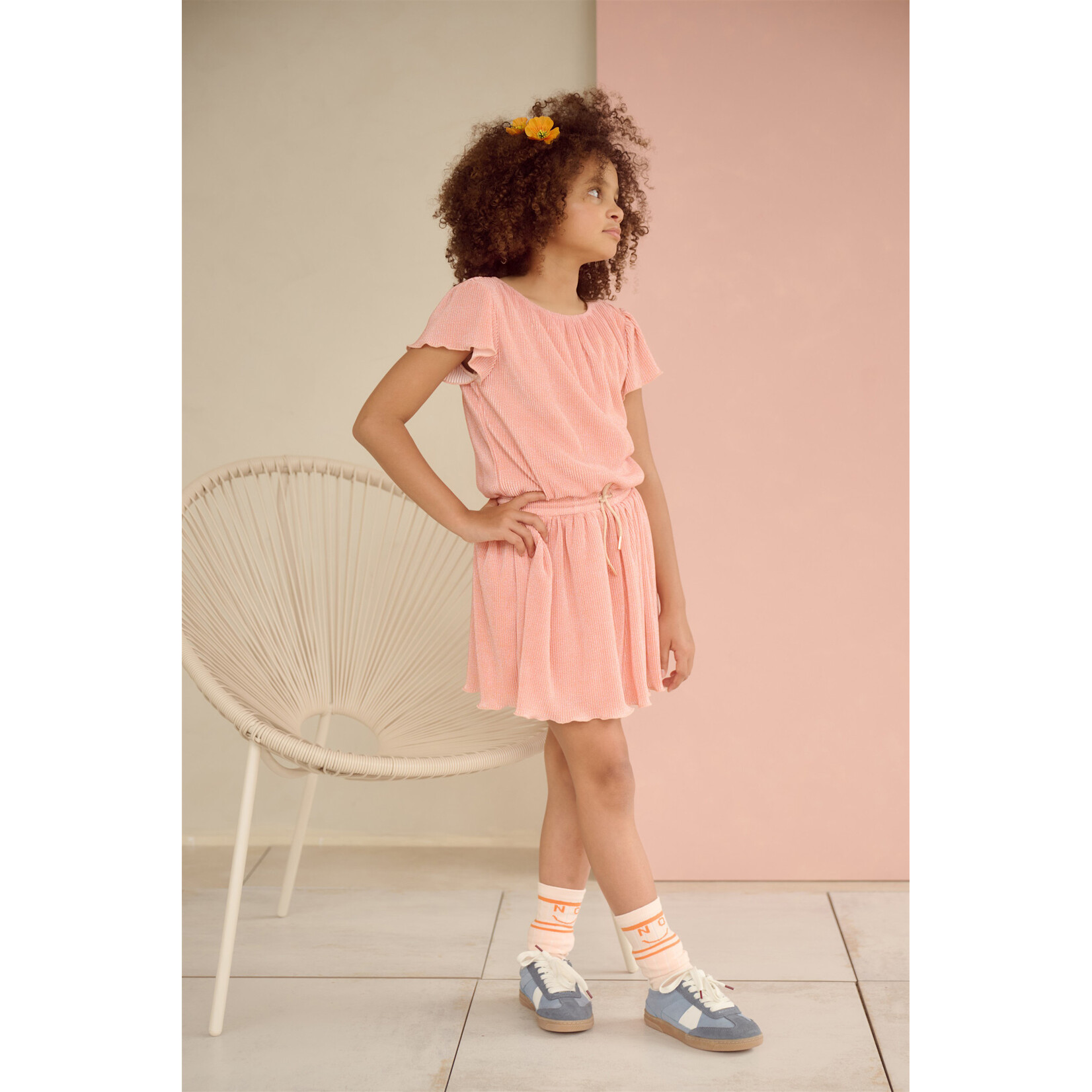 NoNo NoNo Mena Plisse Dress N602-5800 Pale Blush Pink