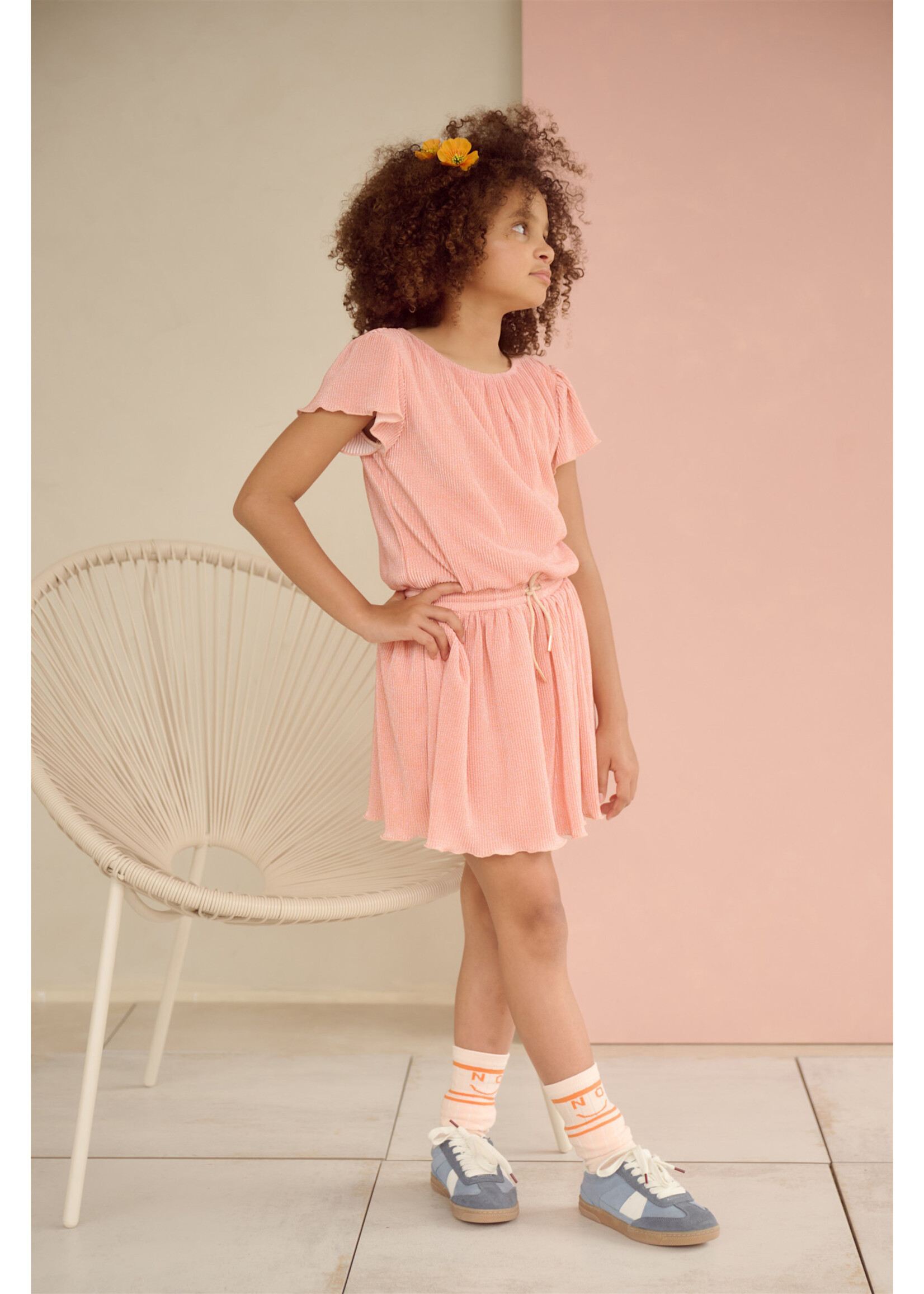 NoNo NoNo Mena Plisse Dress N602-5800 Pale Blush Pink