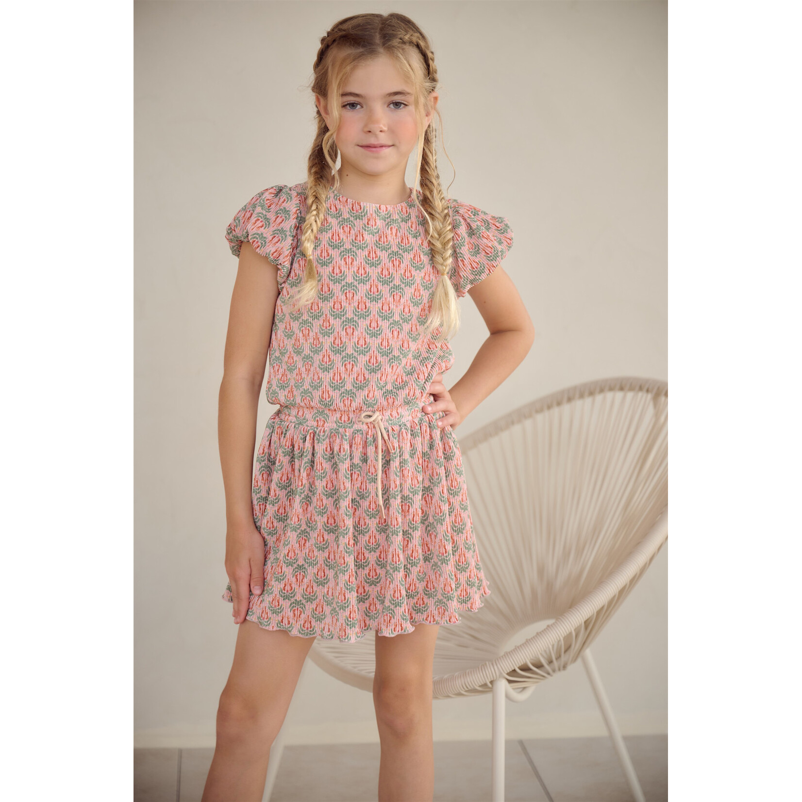 NoNo NoNo Miron Plisse Dress with balloonsleeve N602-5801 Sage Green