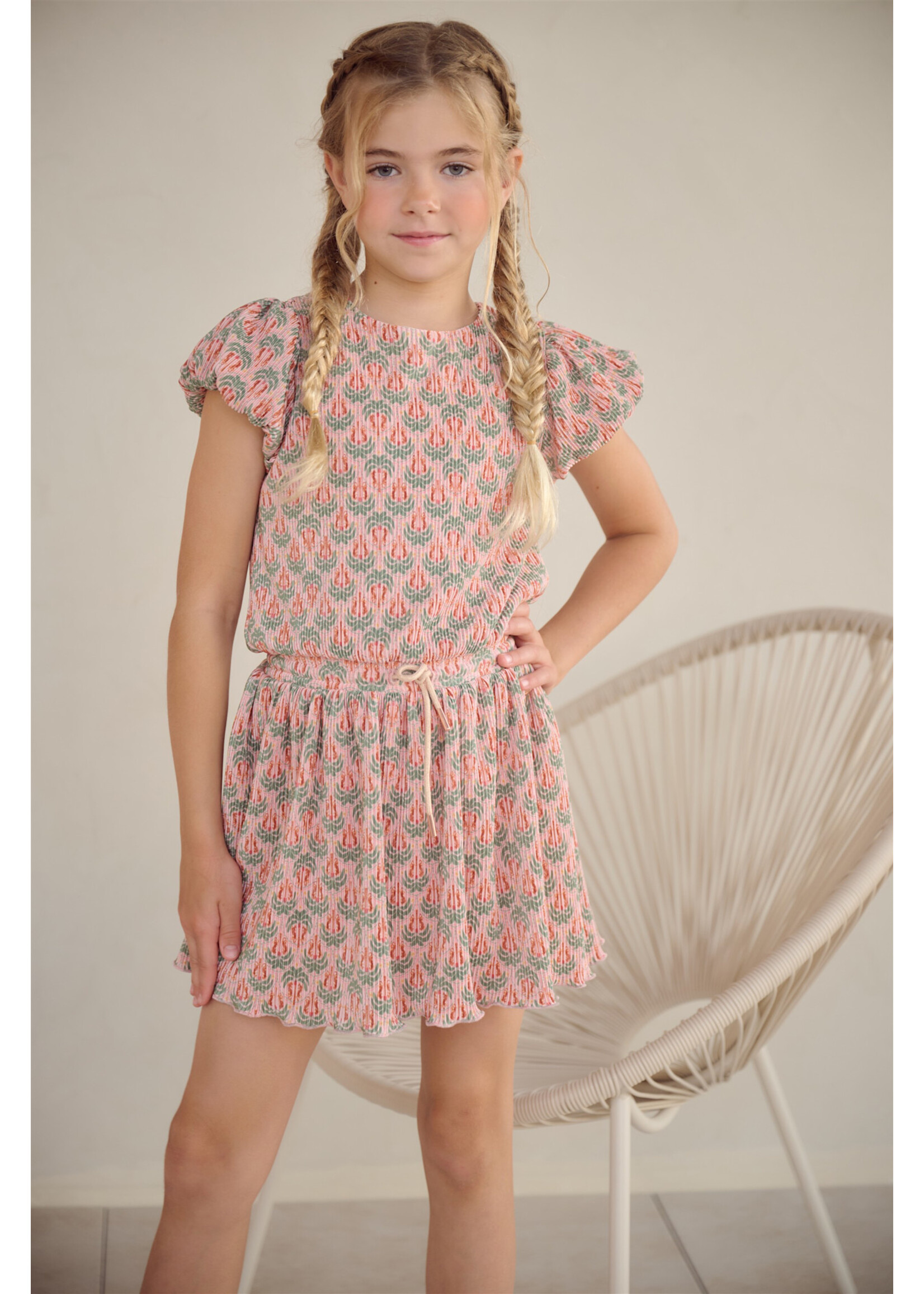 NoNo NoNo Miron Plisse Dress with balloonsleeve N602-5801 Sage Green