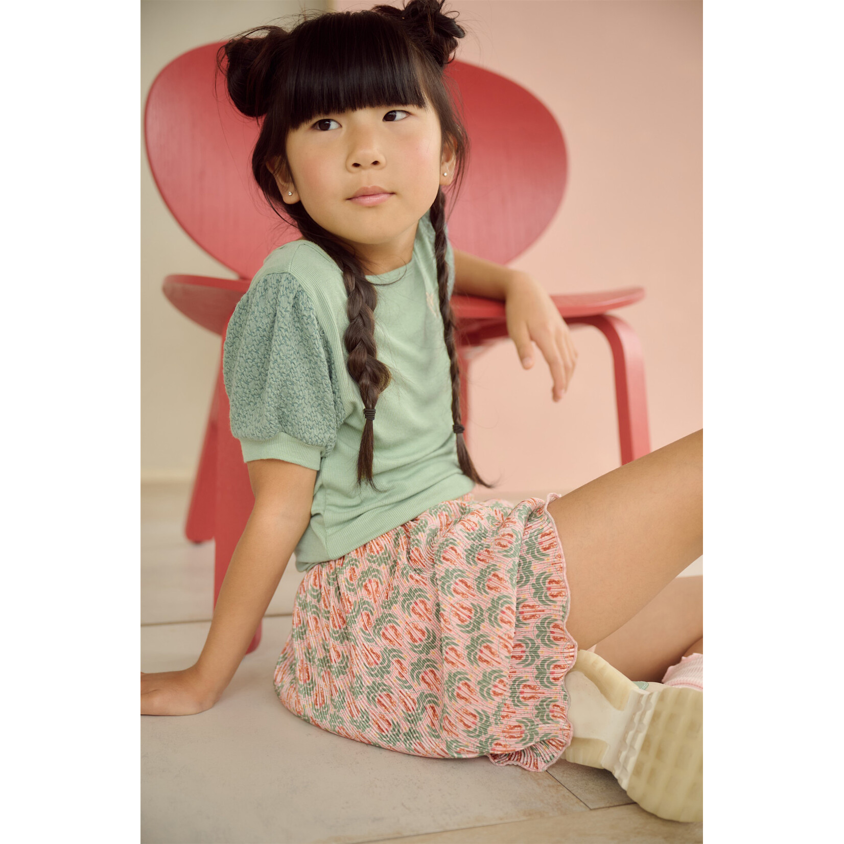 NoNo NoNo Kyoto Ribjersey Top with puffed sleeves N602-5403 Sage Green