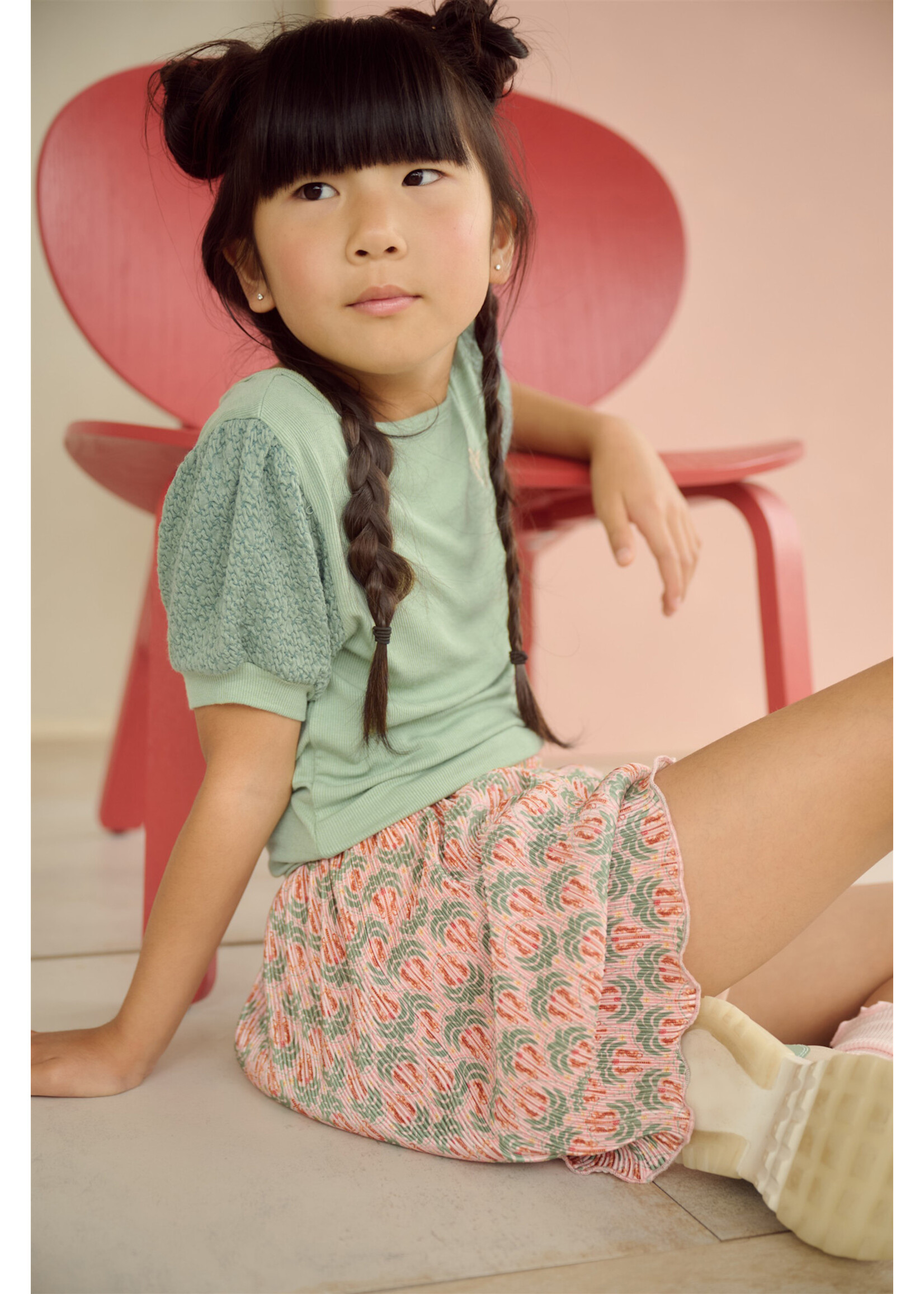 NoNo NoNo Kyoto Ribjersey Top with puffed sleeves N602-5403 Sage Green