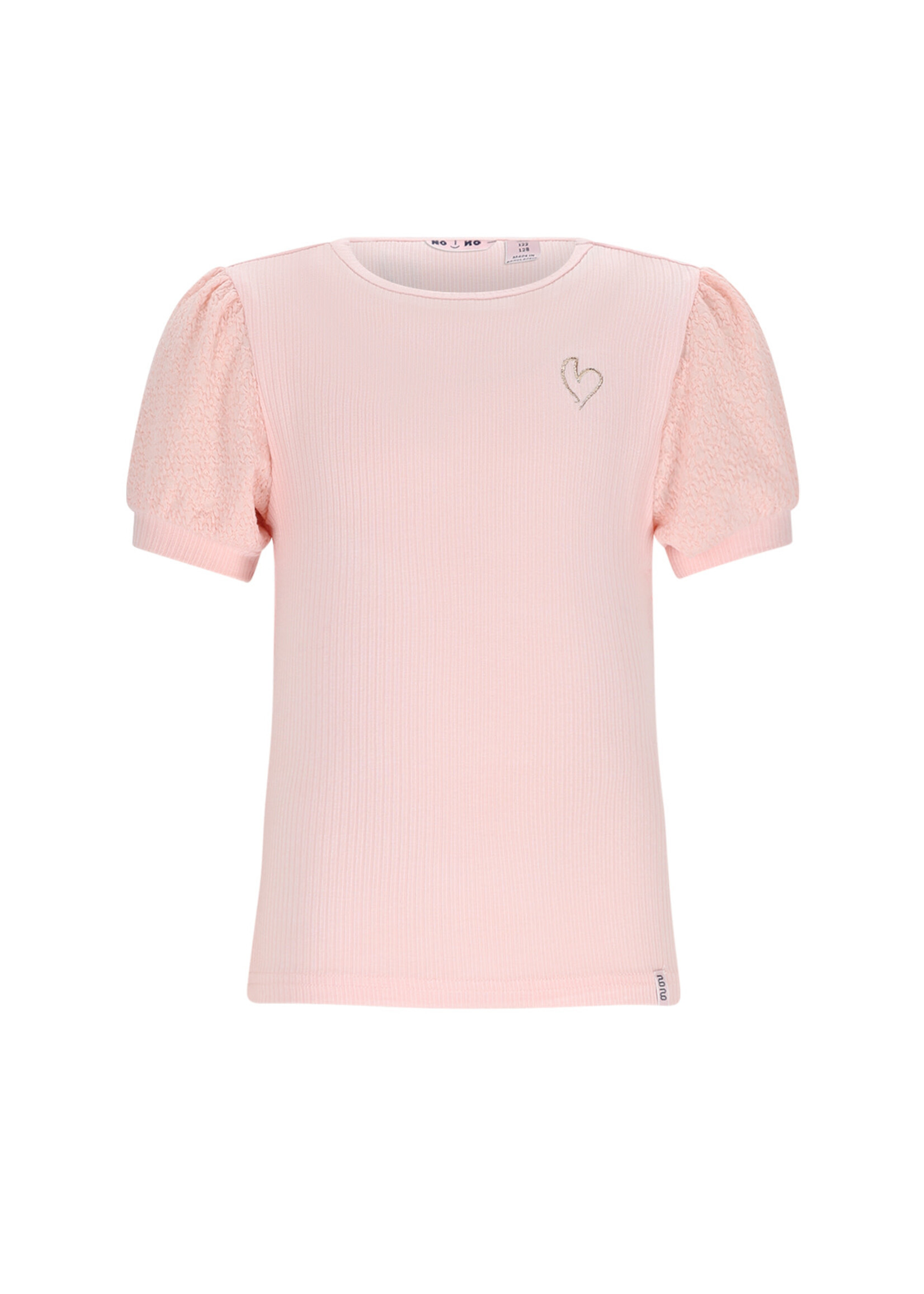 NoNo NoNo Kyoto Ribjersey Top with puffed sleeves N602-5403 Pale Blush Pink