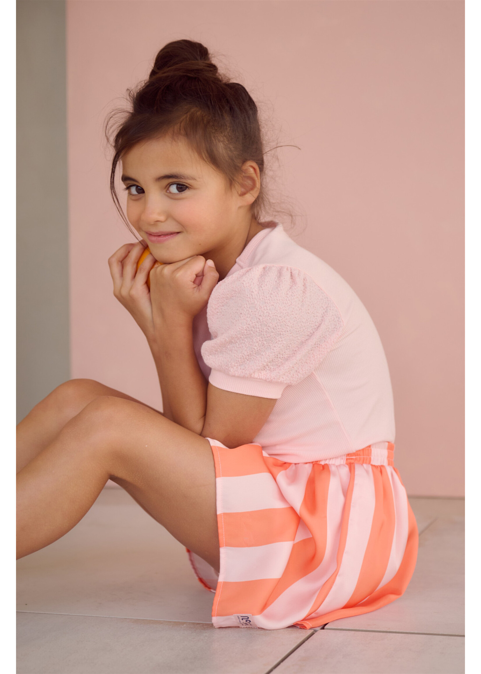 NoNo NoNo Kyoto Ribjersey Top with puffed sleeves N602-5403 Pale Blush Pink