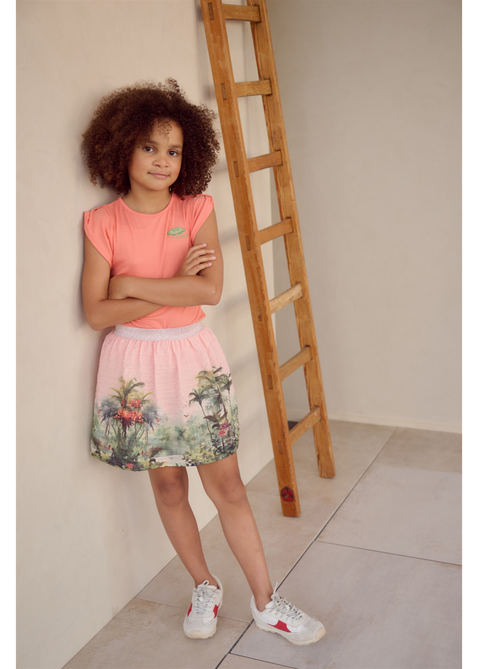 NoNo NoNo Ninu Seersucker Border Printed Skirt N602-5705 Pale Blush Pink