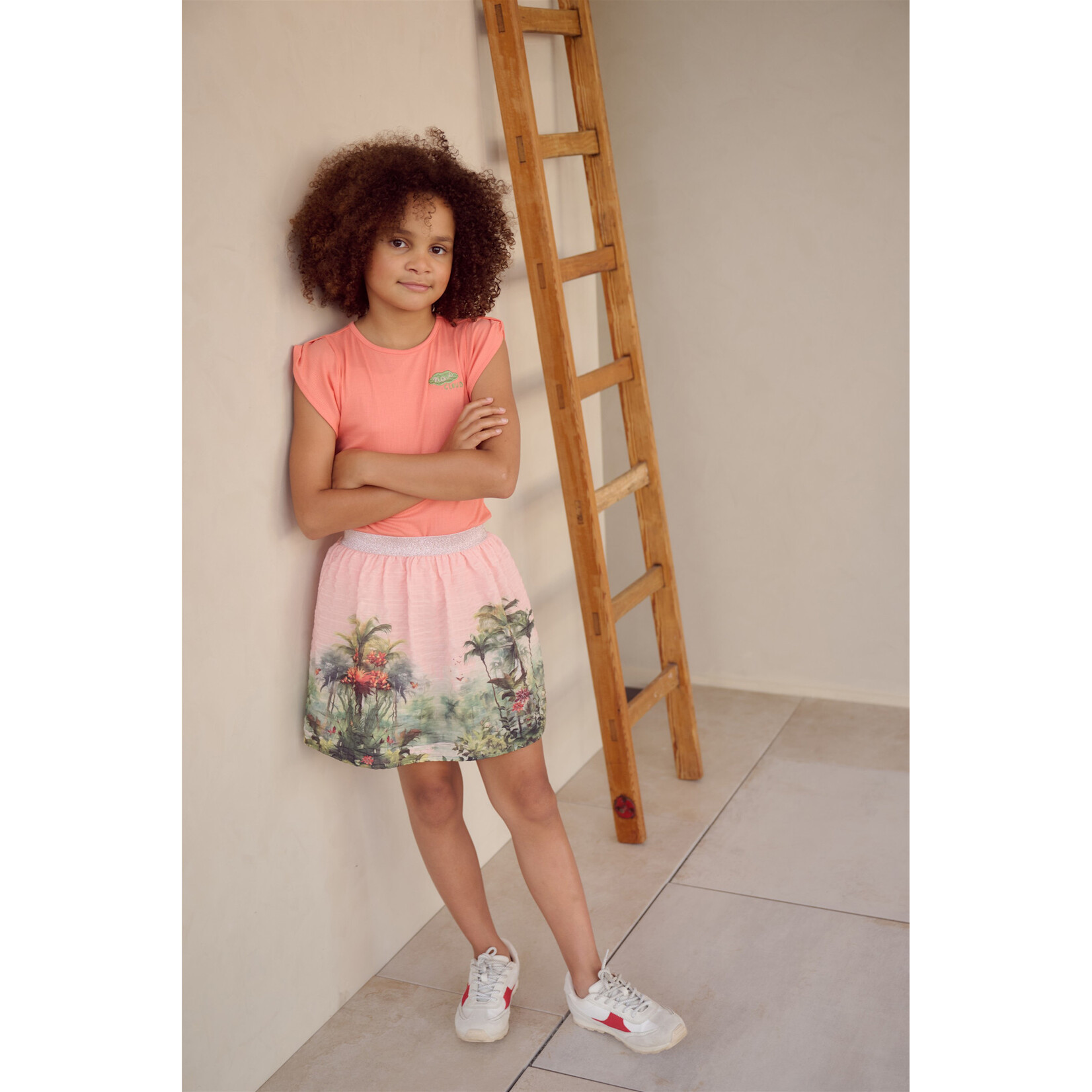 NoNo NoNo Ninu Seersucker Border Printed Skirt N602-5705 Pale Blush Pink