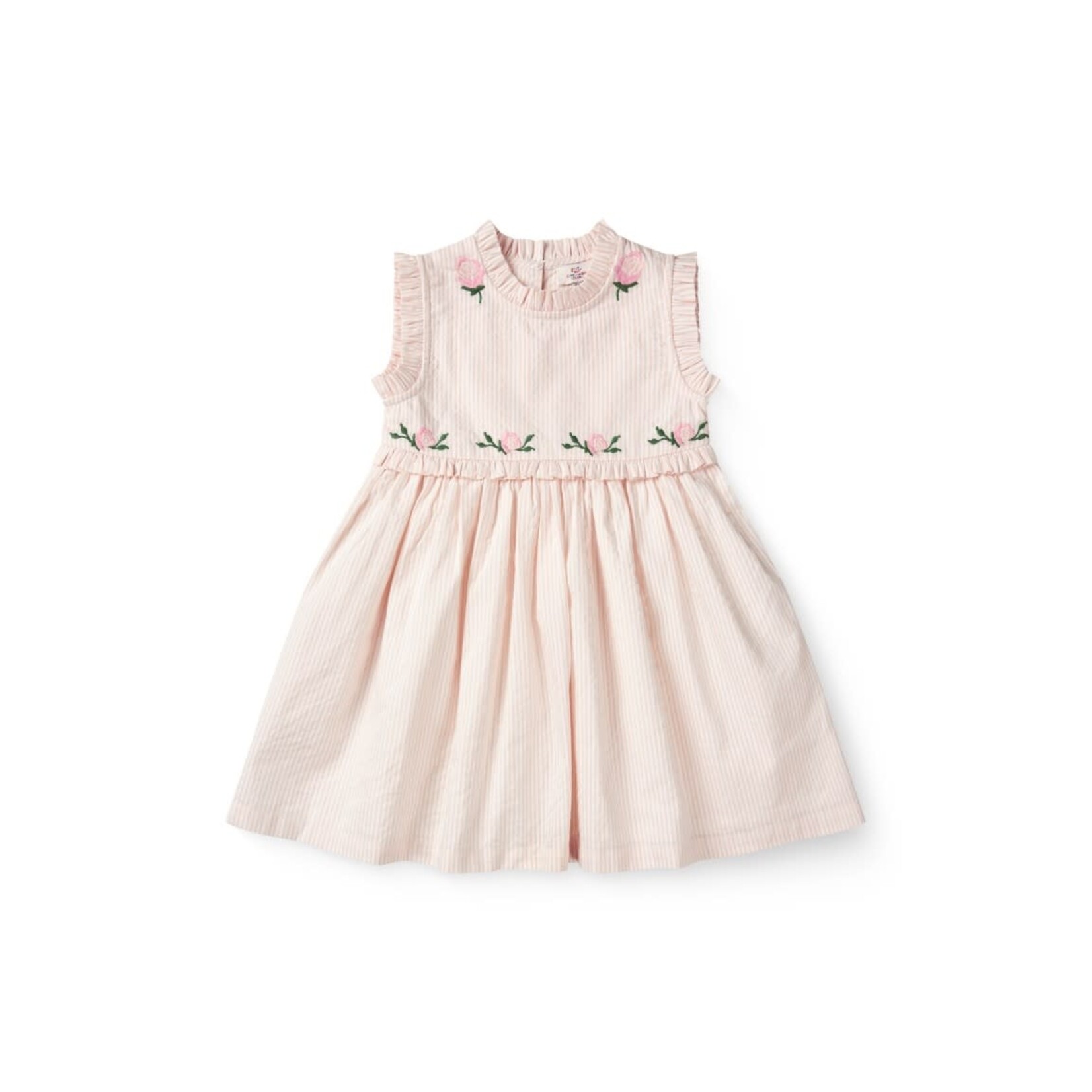 Copenhagen Colors Copenhagen Colors SEERSUCKER DRESS W. RUFFLES AND EMB. DUSTY ROSE W CREAM STRIPE 261-200-501