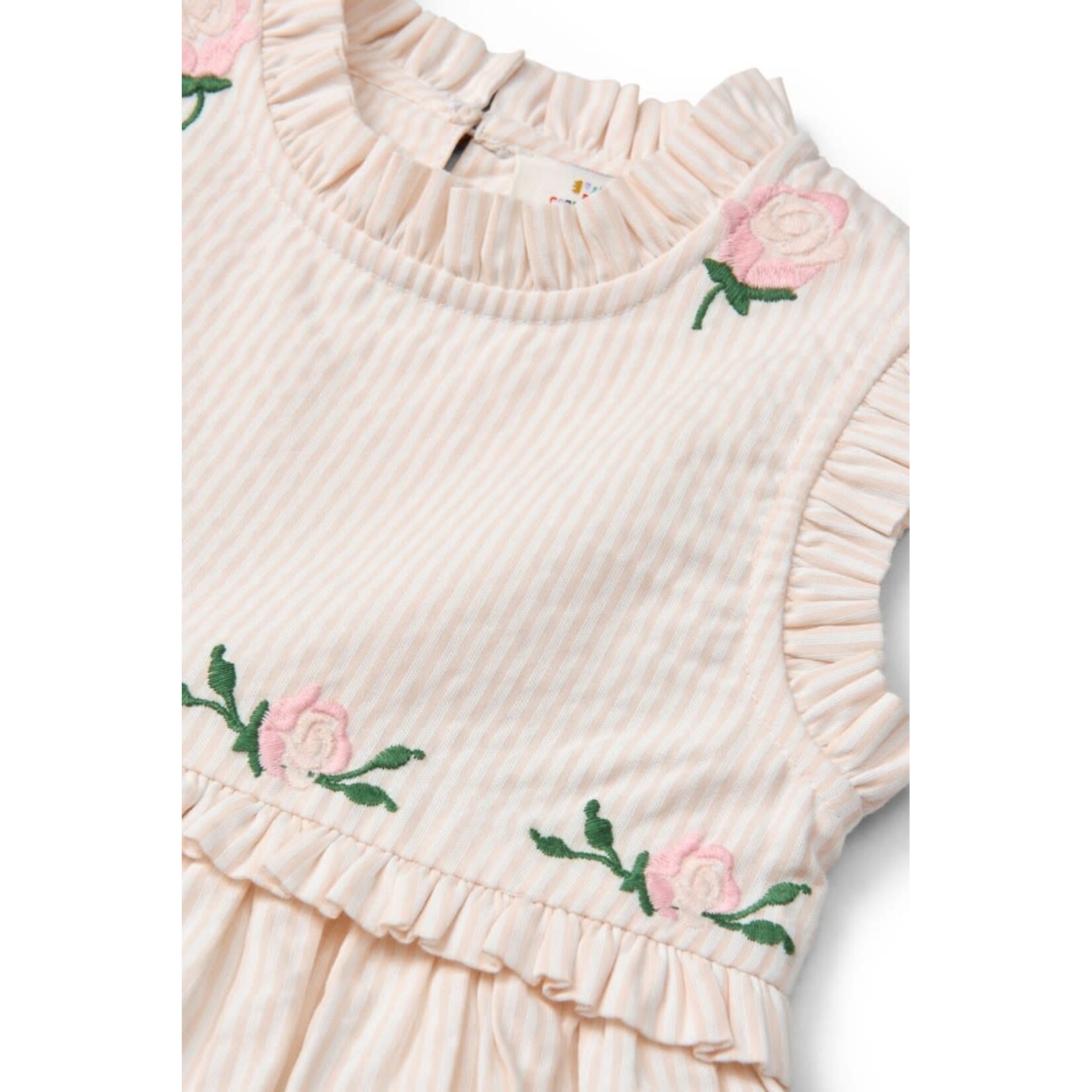 Copenhagen Colors Copenhagen Colors SEERSUCKER DRESS W. RUFFLES AND EMB. DUSTY ROSE W CREAM STRIPE 261-200-501