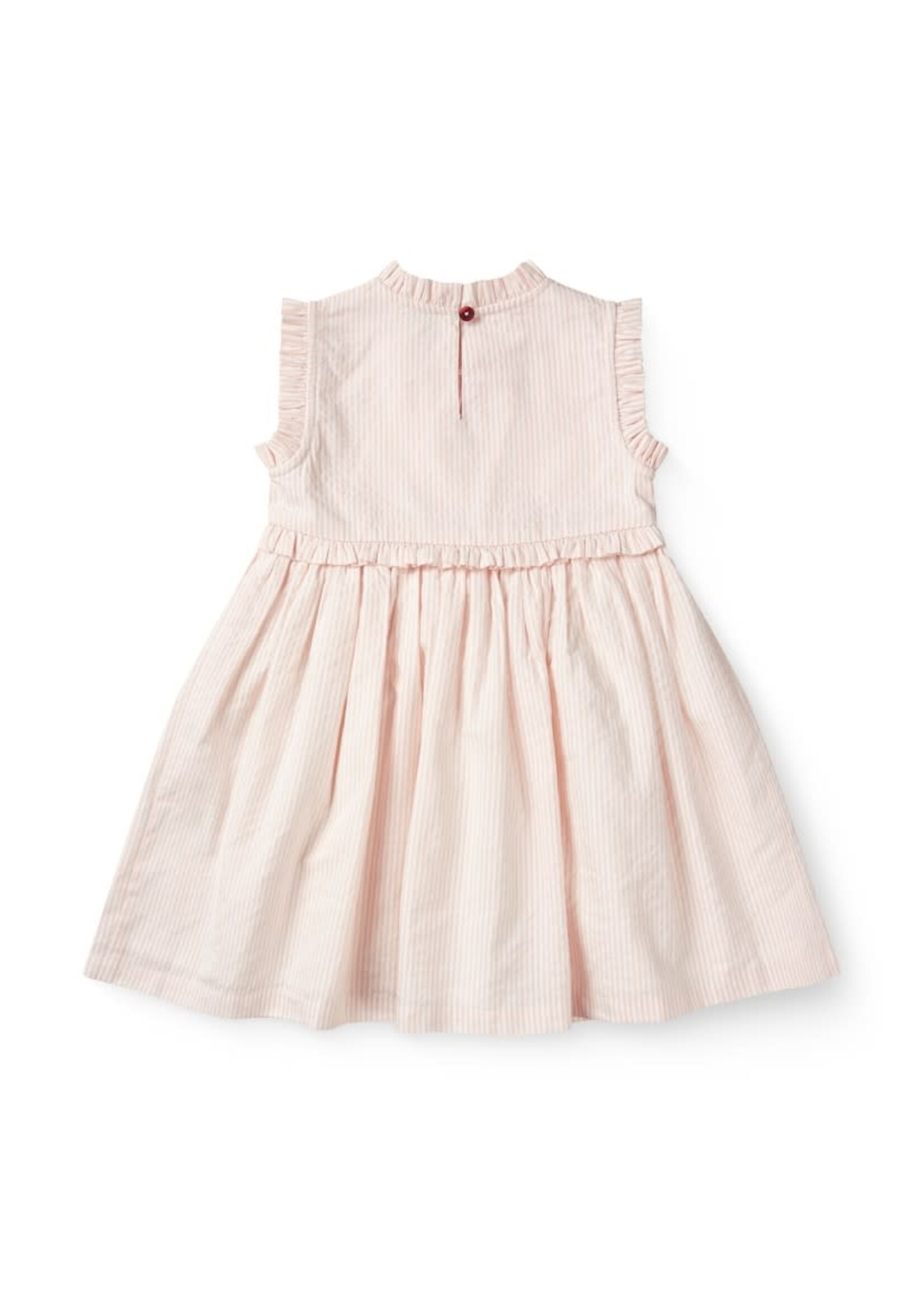 Copenhagen Colors Copenhagen Colors SEERSUCKER DRESS W. RUFFLES AND EMB. DUSTY ROSE W CREAM STRIPE 261-200-501