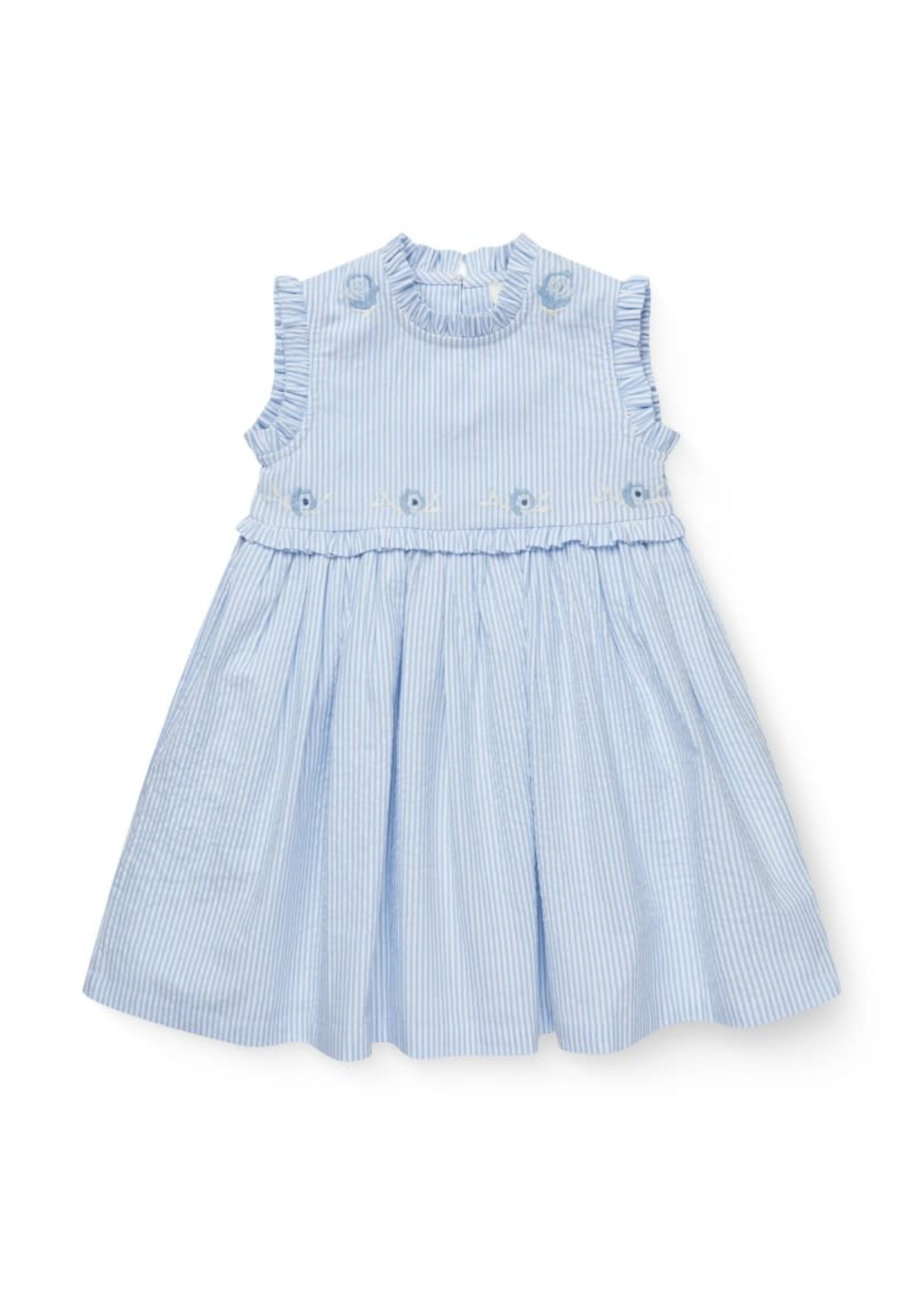 Copenhagen Colors Copenhagen Colors SEERSUCKER DRESS W. RUFFLES AND EMB. SKY BLUE W CREAM STRIPE 261-200-501