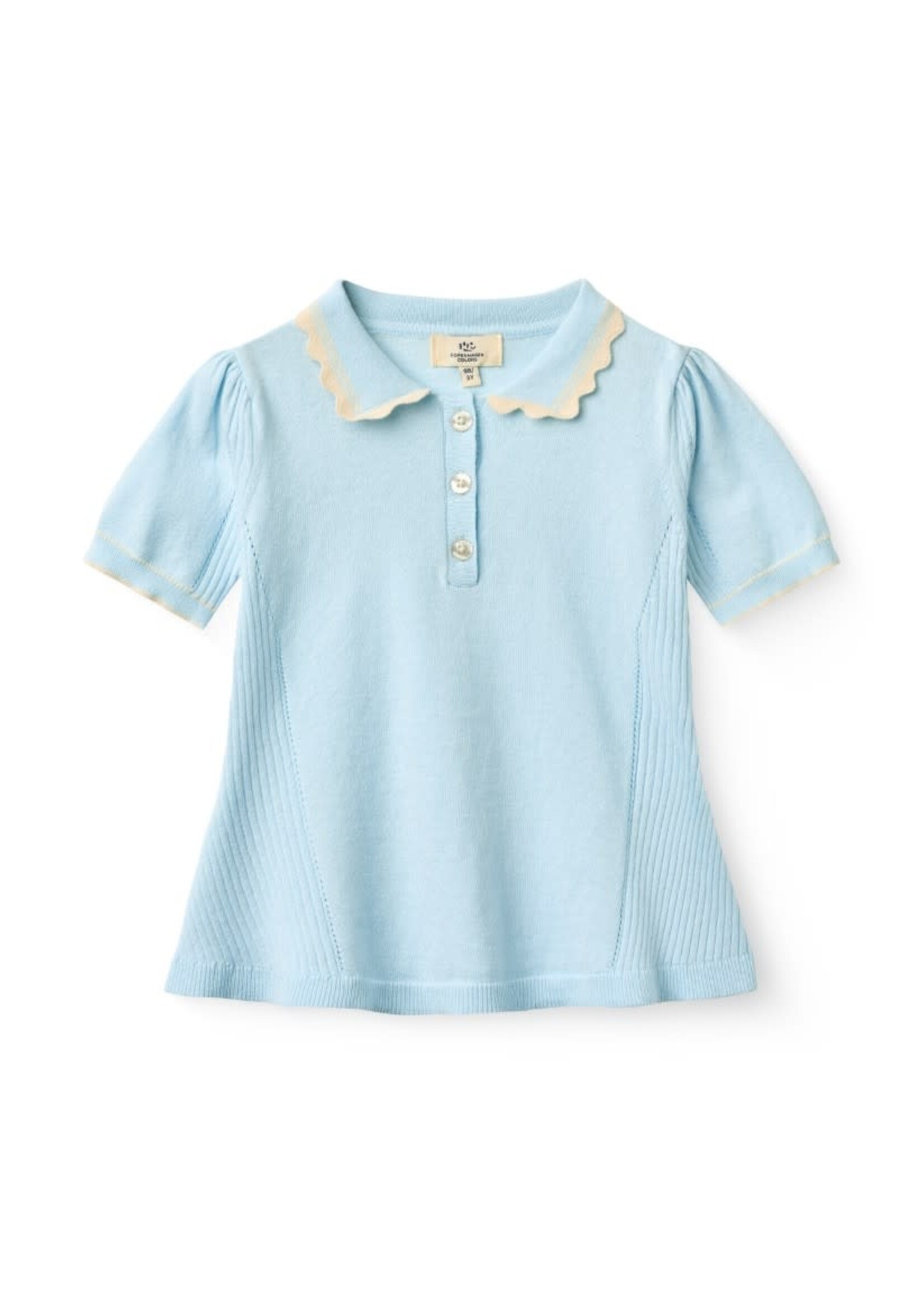 Copenhagen Colors Copenhagen Colors KNITTED PEPLUM BLOUSE ICE BLUE/CREAM COMB. 261-000-305