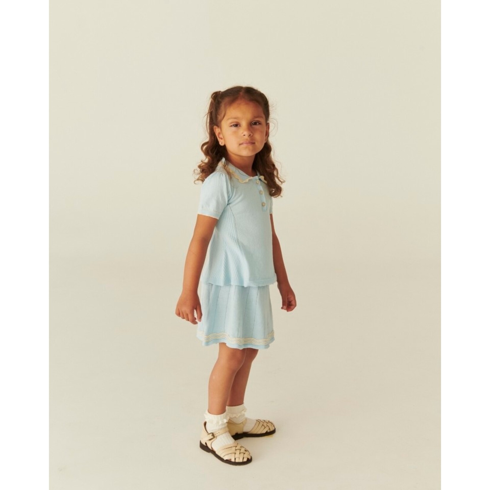 Copenhagen Colors Copenhagen Colors KNITTED PEPLUM BLOUSE ICE BLUE/CREAM COMB. 261-000-305