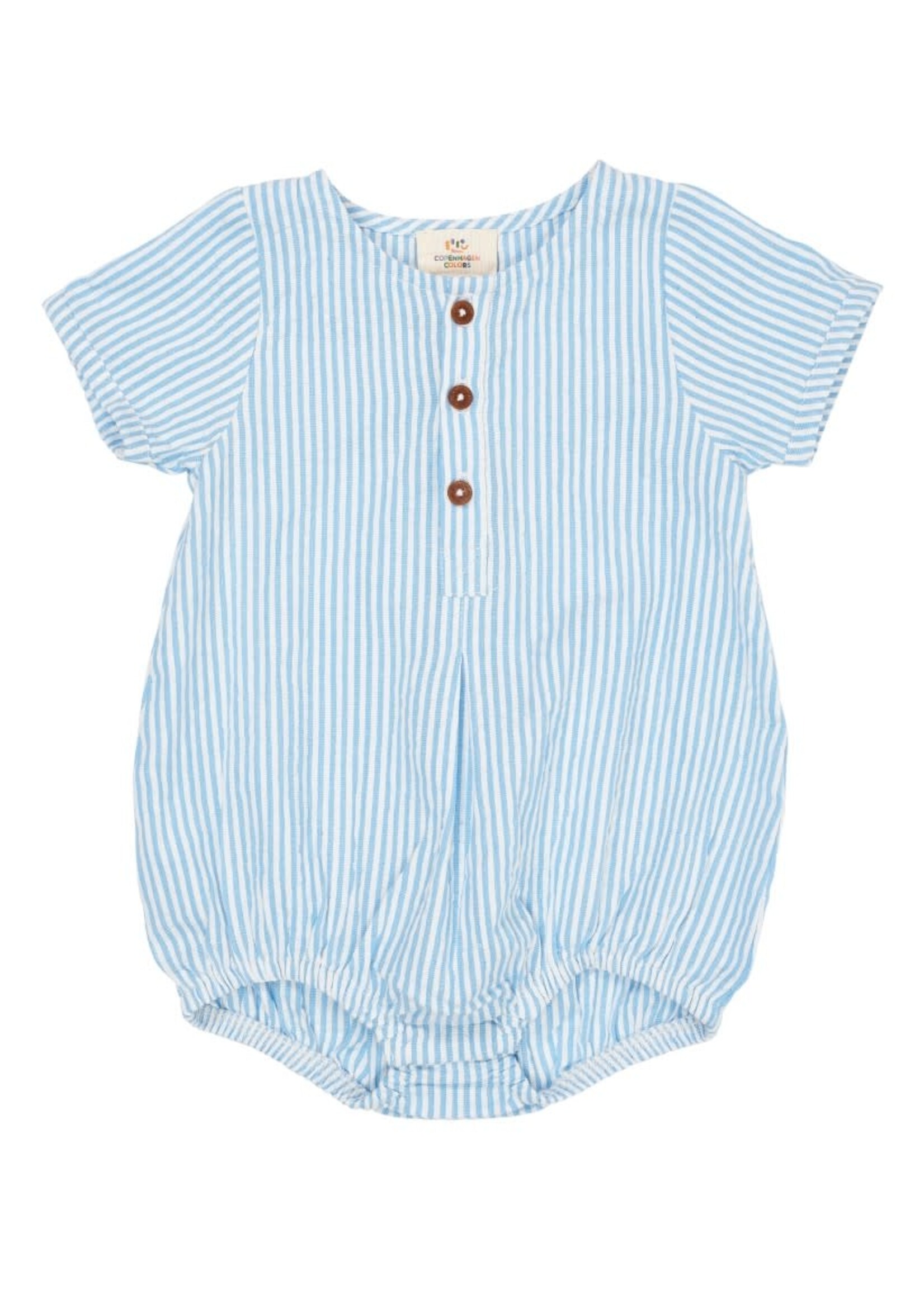Copenhagen Colors Copenhagen Colors SEERSUCKER ROMPER W. SLEEVES SKY BLUE W CREAM STRIPE 241-200-502-B