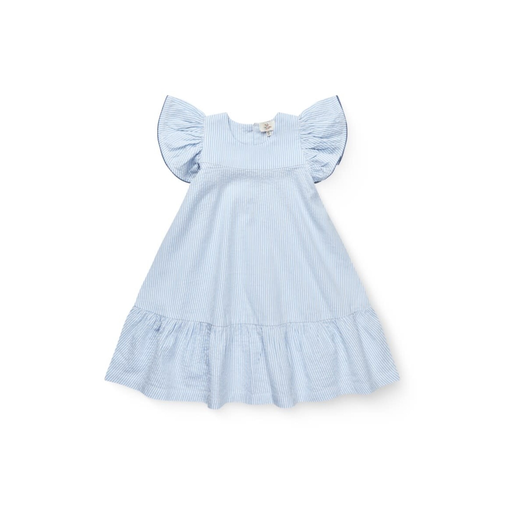 Copenhagen Colors Copenhagen Colors SEERSUCKER DRESS W. FRILL SLEEVES SKY BLUE W CREAM STRIPE W OCEAN BLUE 241-200-503
