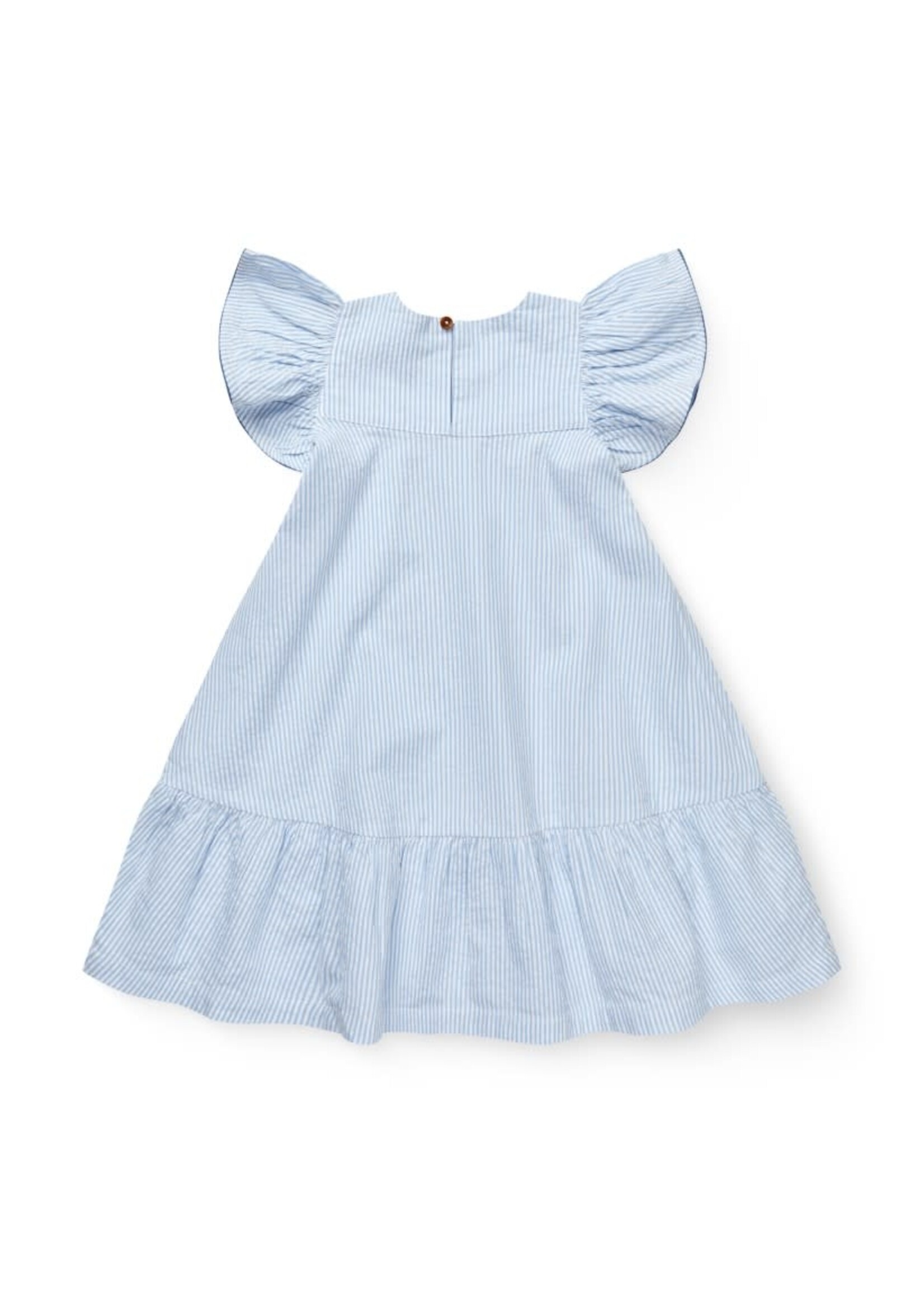 Copenhagen Colors Copenhagen Colors SEERSUCKER DRESS W. FRILL SLEEVES SKY BLUE W CREAM STRIPE W OCEAN BLUE 241-200-503