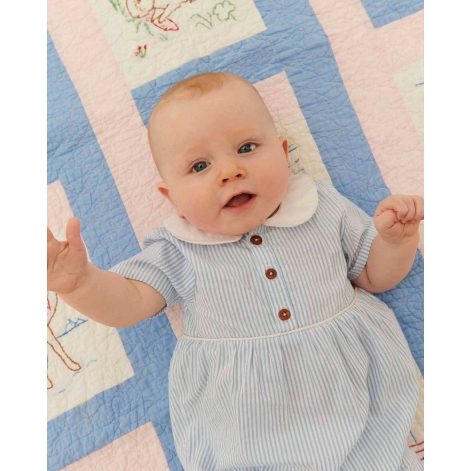 Copenhagen Colors Copenhagen Colors SEERSUCKER ROMPER W. COLLAR SKY BLUE W CREAM STRIPE 261-200-503