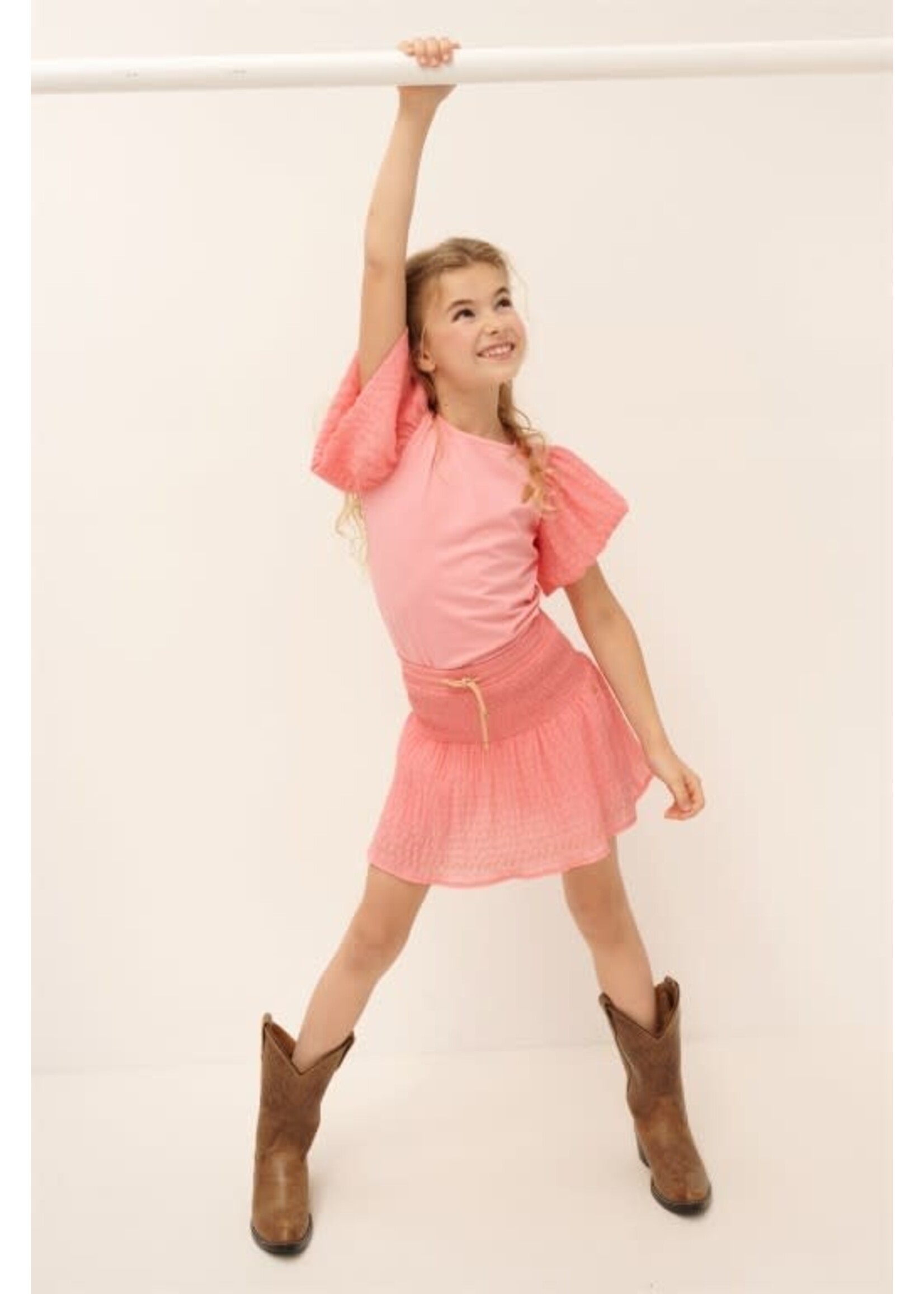 NoNo NoNo Kaya Tshirt with Voile balloon s/sleeve N412-5406 Sparkle Rose