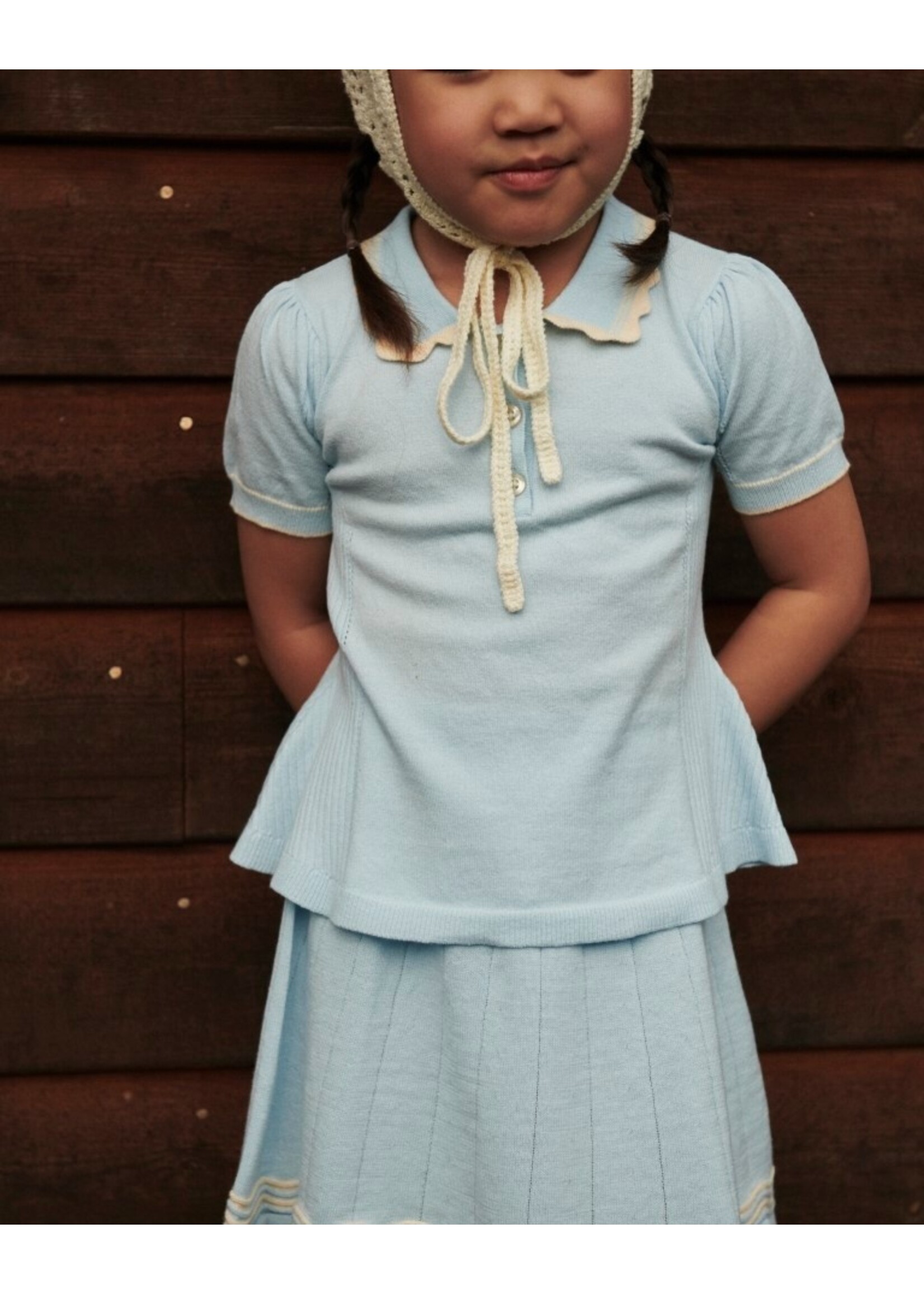 Copenhagen Colors Copenhagen Colors KNITTED PEPLUM BLOUSE ICE BLUE/CREAM COMB. 261-000-305