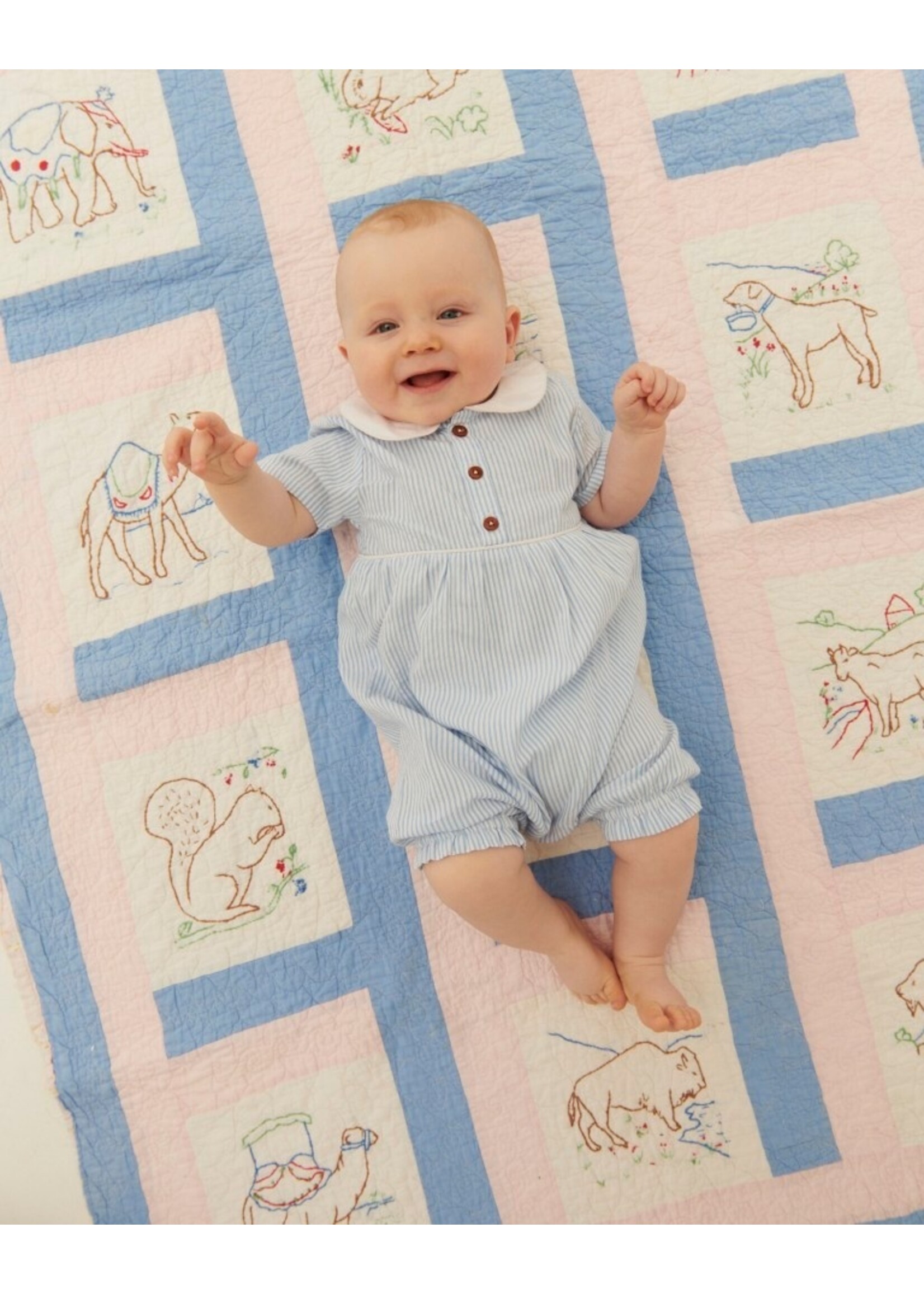 Copenhagen Colors Copenhagen Colors SEERSUCKER ROMPER W. COLLAR SKY BLUE W CREAM STRIPE 261-200-503