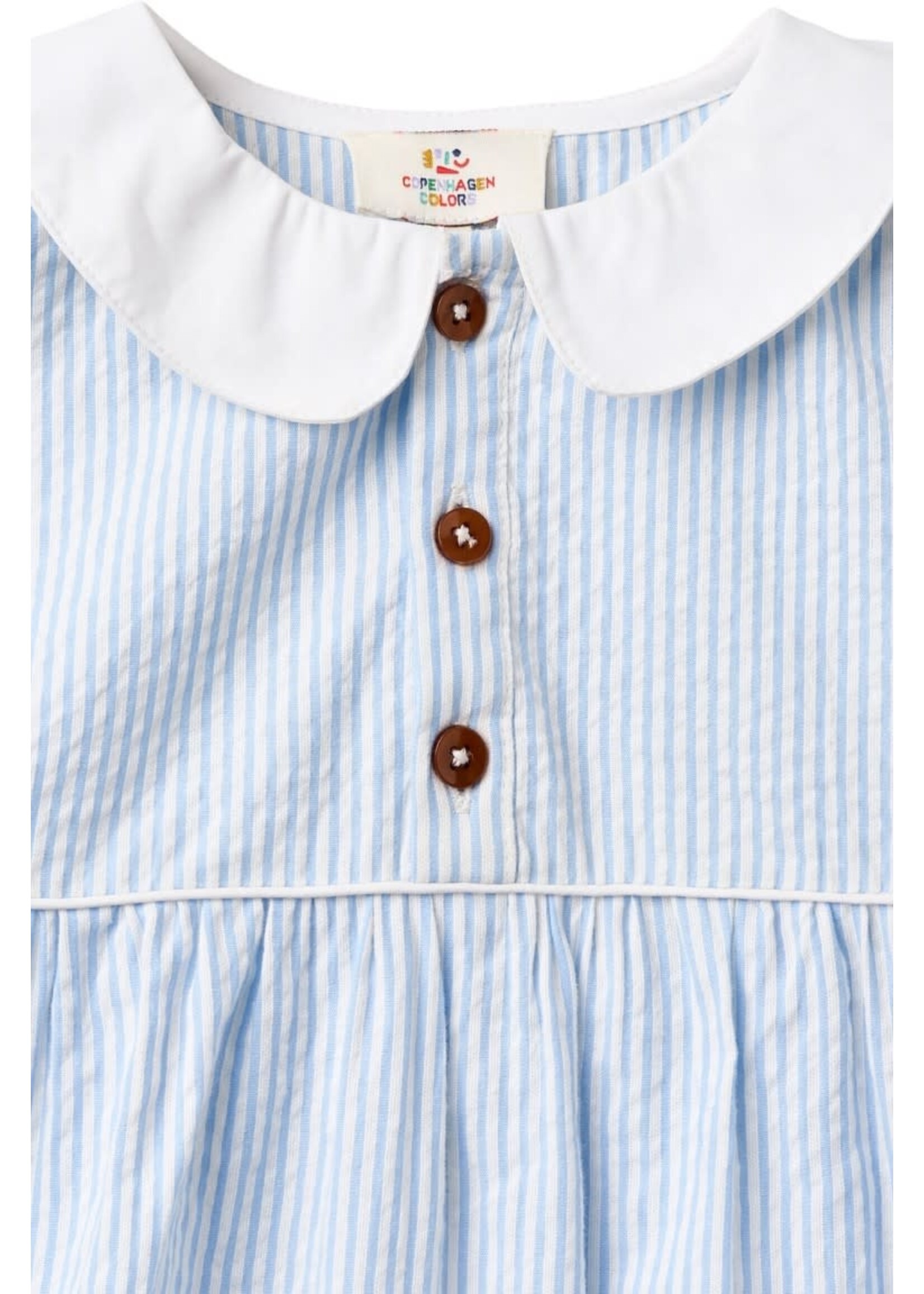 Copenhagen Colors Copenhagen Colors SEERSUCKER ROMPER W. COLLAR SKY BLUE W CREAM STRIPE 261-200-503