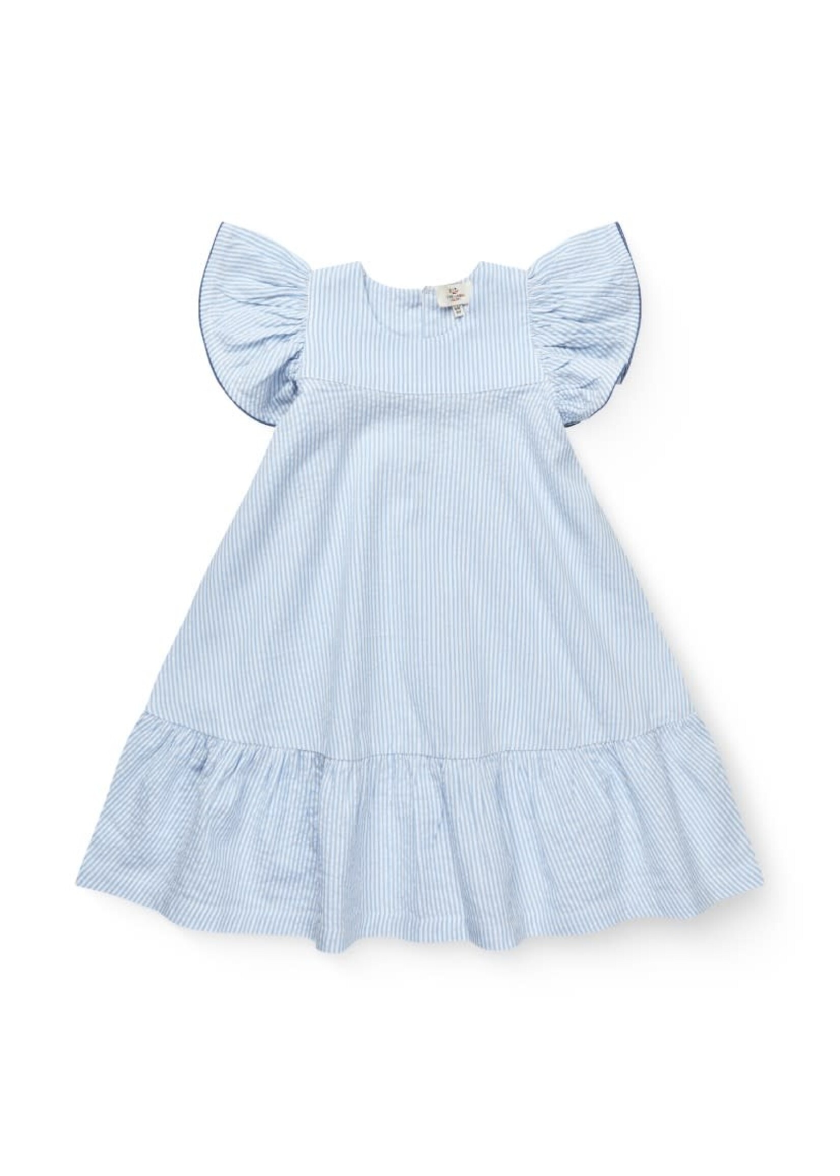 Copenhagen Colors Copenhagen Colors SEERSUCKER DRESS W. FRILL SLEEVES SKY BLUE W CREAM STRIPE W OCEAN BLUE 241-200-503
