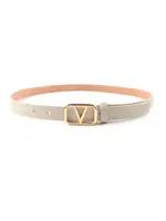 Riem Leer beige met  goud 2 cm V