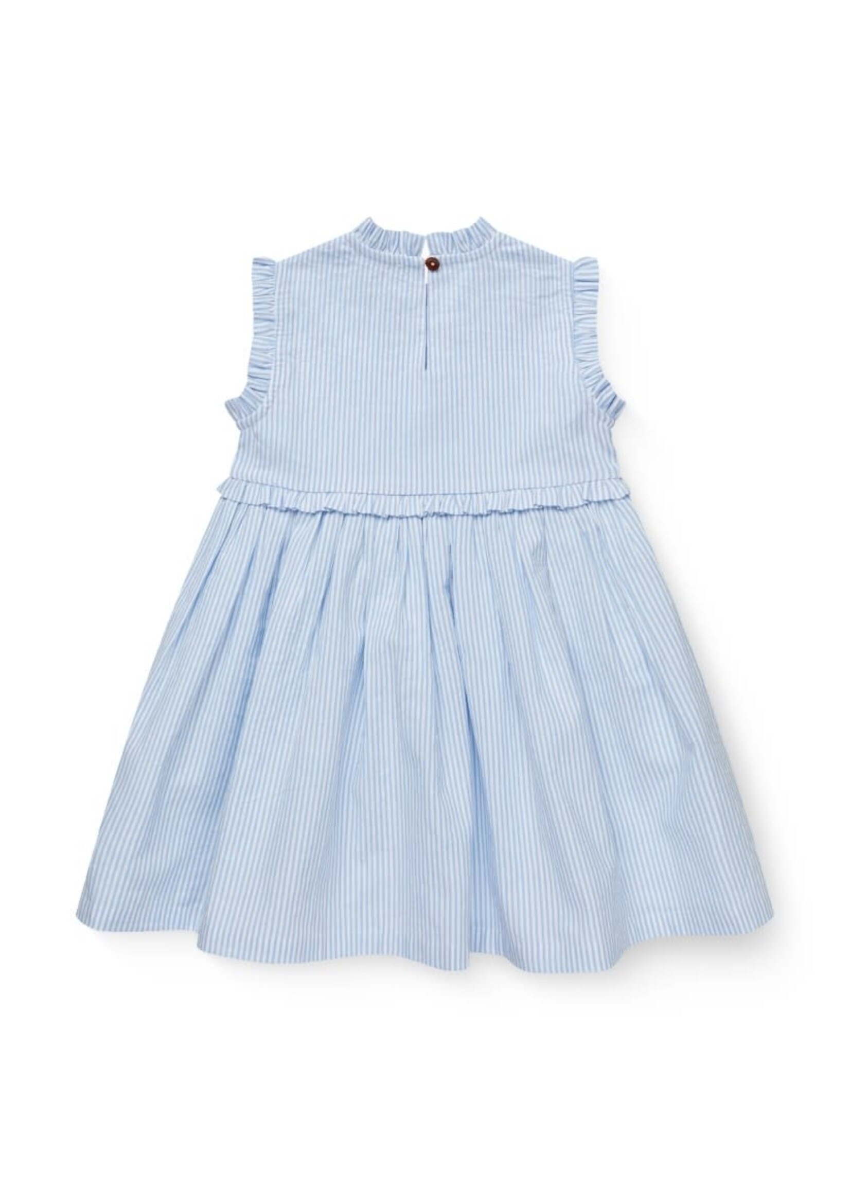 Copenhagen Colors Copenhagen Colors SEERSUCKER DRESS W. RUFFLES AND EMB. SKY BLUE W CREAM STRIPE 261-200-501
