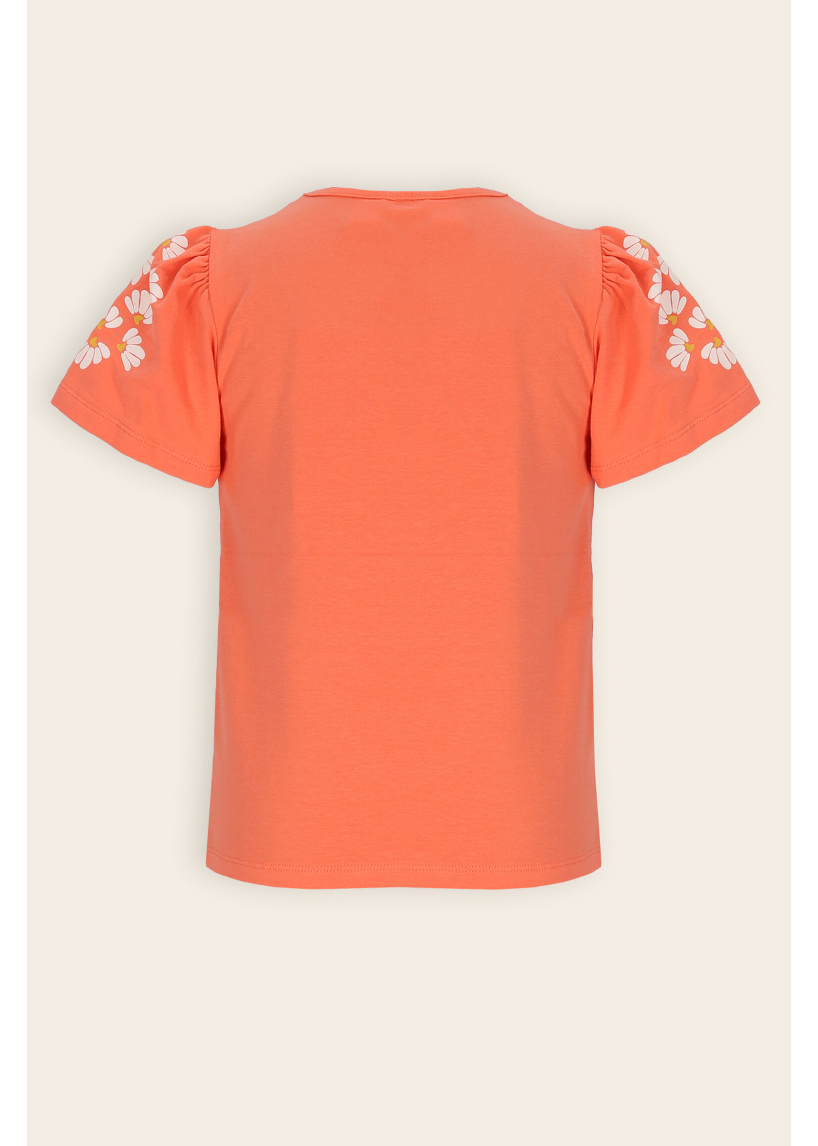 NoNo NoNo Kaby Tshirt S/SL Daisyflower puffprint at sleeve N603-5411 Orange Coral
