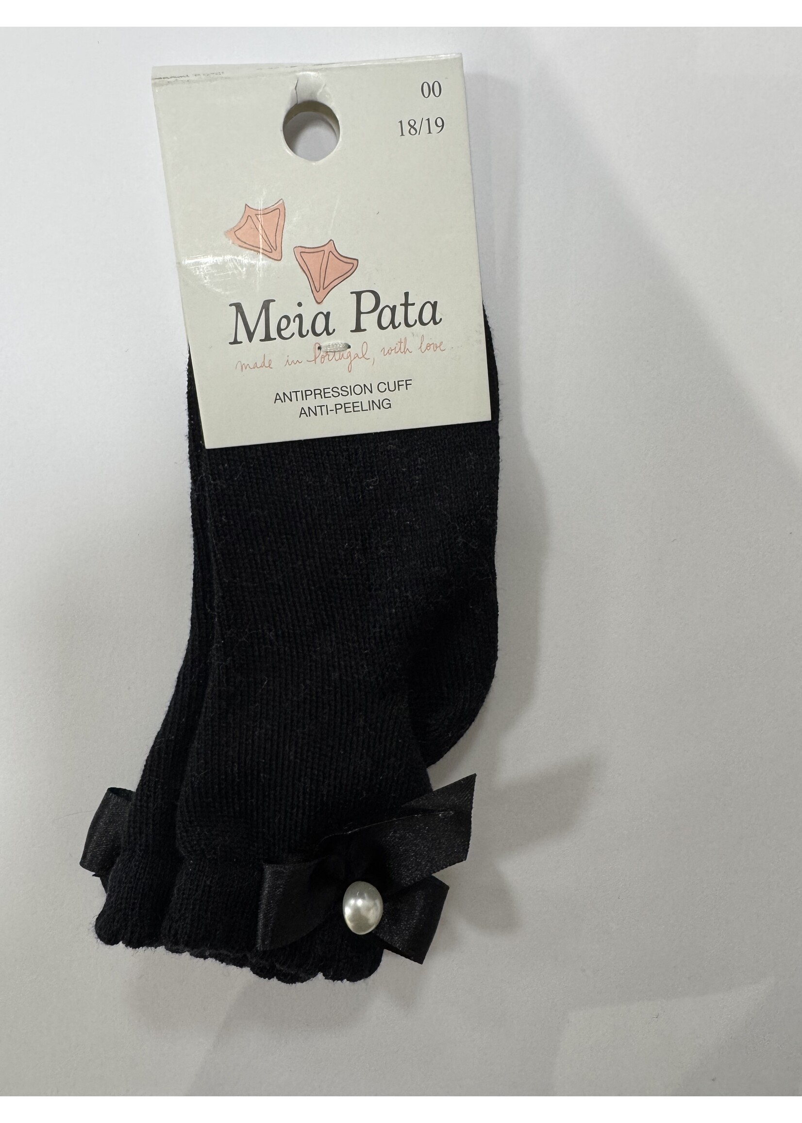 Meia Pata Meia Pata Peaked Short Socks With Tule and Satin Bow Back 05 Black