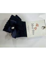Meia Pata Meia Pata Peaked Short Socks With Satin Bow and Pearl Botton 14 Navy Blue