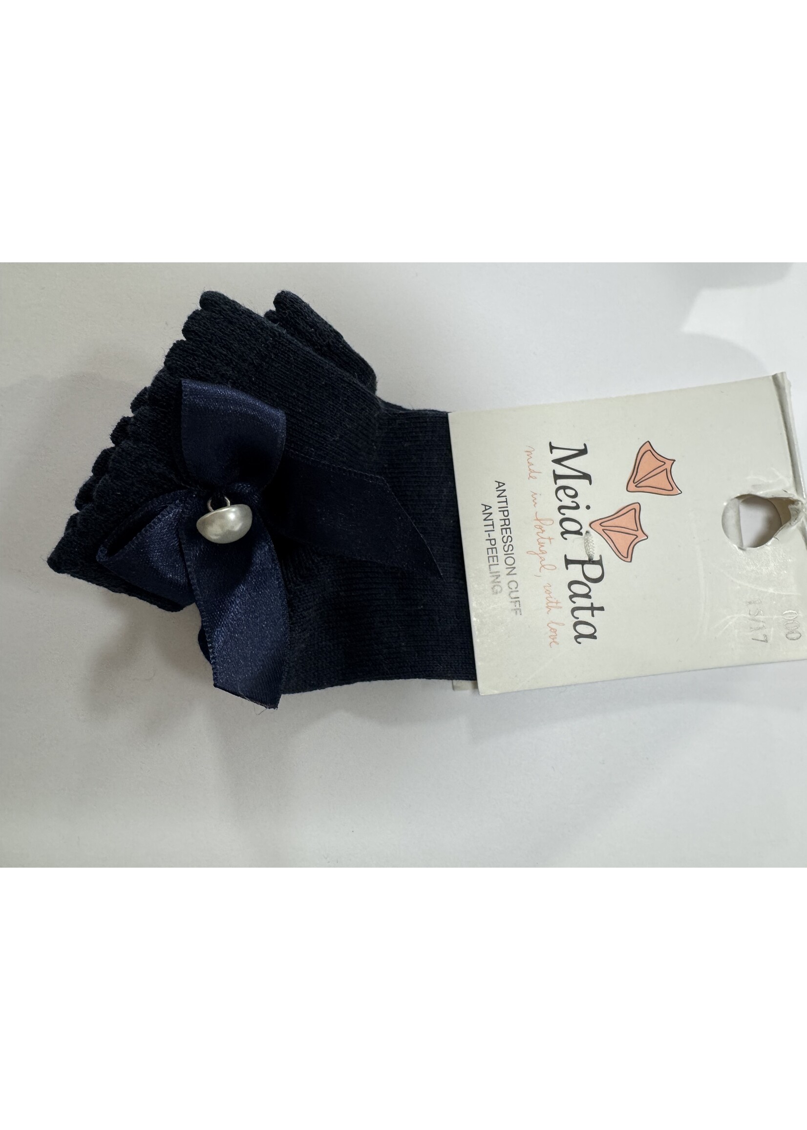 Meia Pata Meia Pata Peaked Short Socks With Satin Bow and Pearl Botton 14 Navy Blue