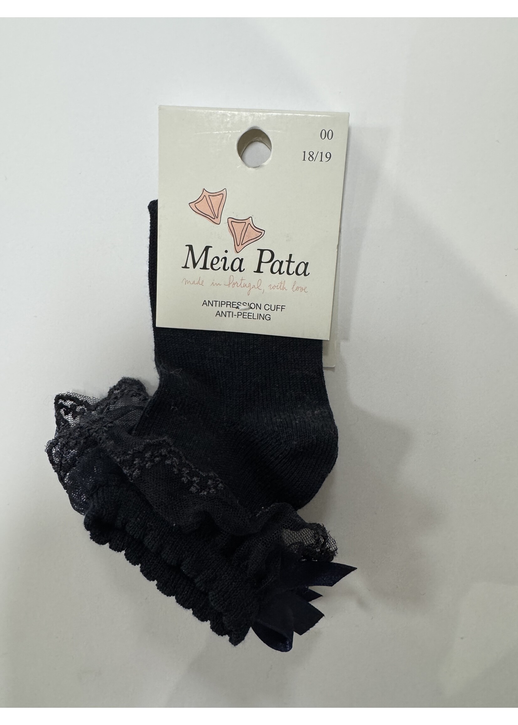 Meia Pata Meia Pata Peaked Short Socks With Tule and Satin Bow Back 14 Navy Blue