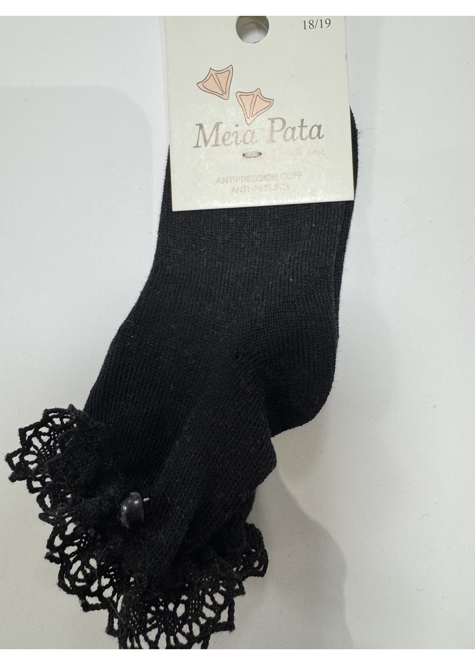 Meia Pata Meia Pata Short Socks With Lace and Pearl Botton 05 Black